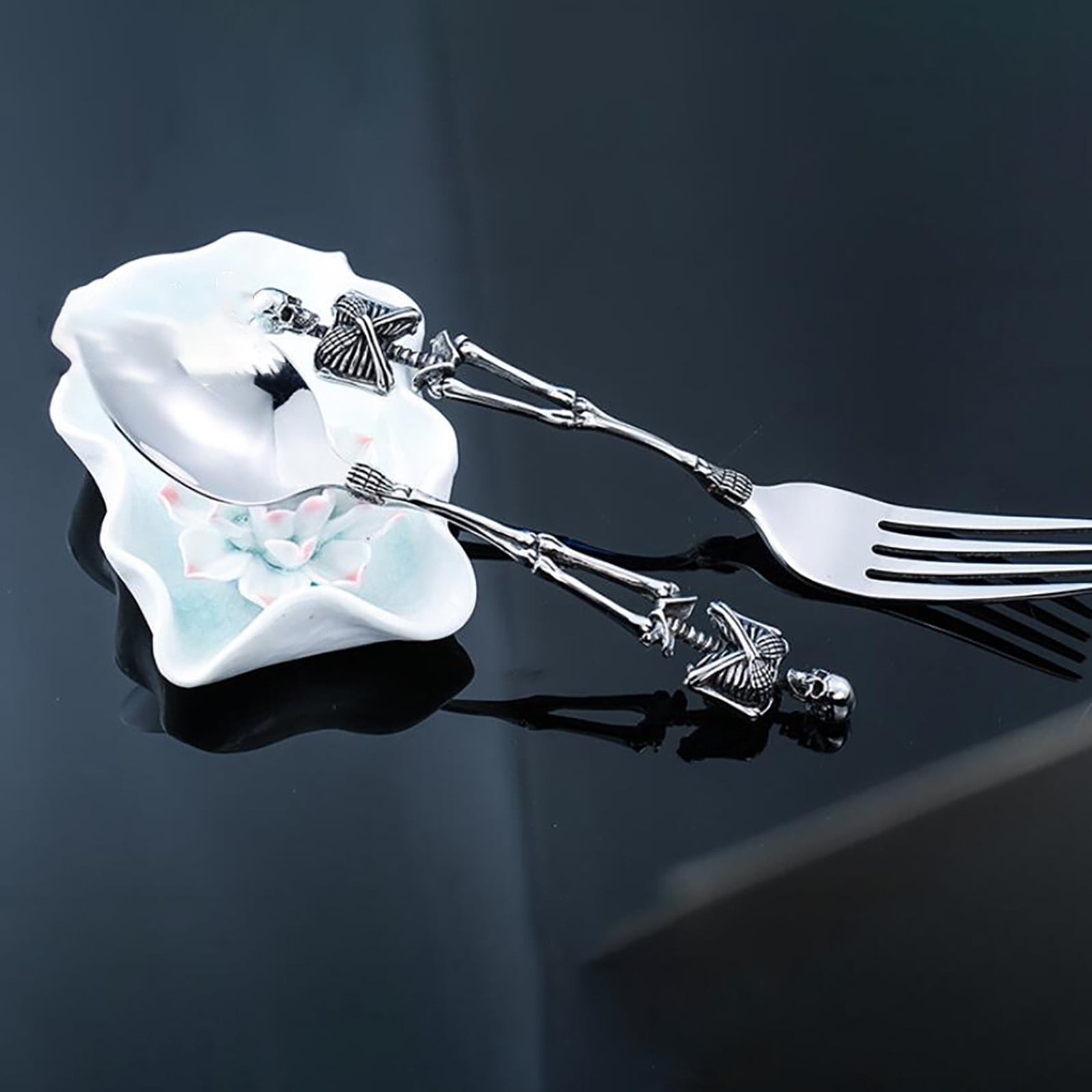 Darzheoy Stainless Steel Skeleton Skull Spoon and Fork Flatware Tableware Gifts for Halloween Easter and Christmas (Spoon) A - Image 6