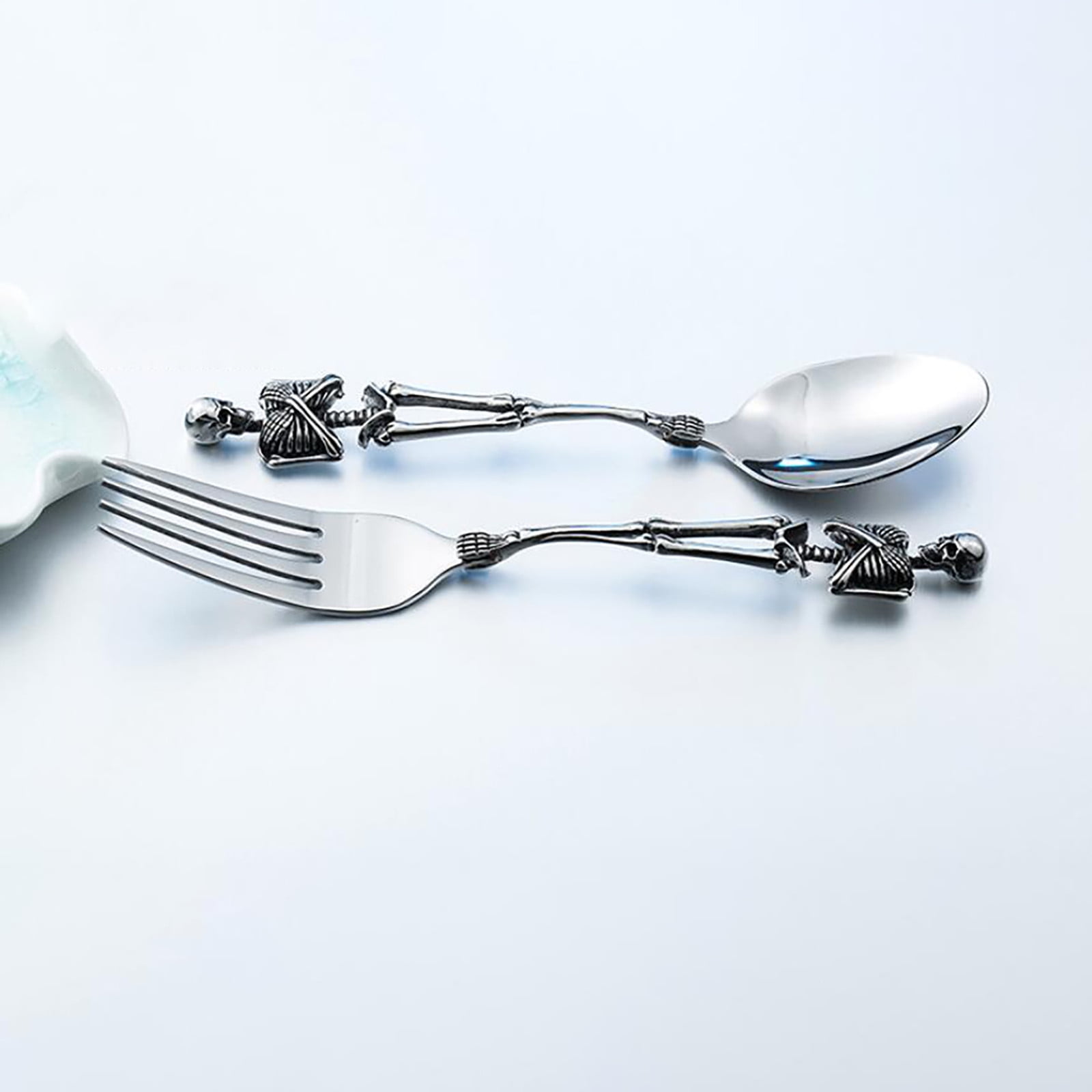 Darzheoy Stainless Steel Skeleton Skull Spoon and Fork Flatware Tableware Gifts for Halloween Easter and Christmas (Spoon) A - Image 8