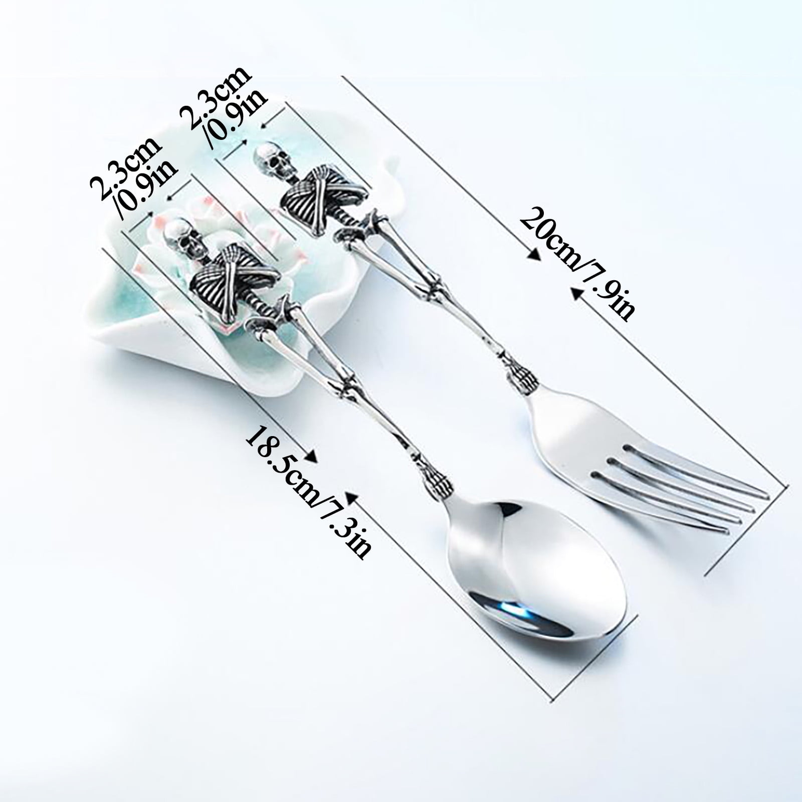 Darzheoy Stainless Steel Skeleton Skull Spoon and Fork Flatware Tableware Gifts for Halloween Easter and Christmas (Spoon) B - Image 3
