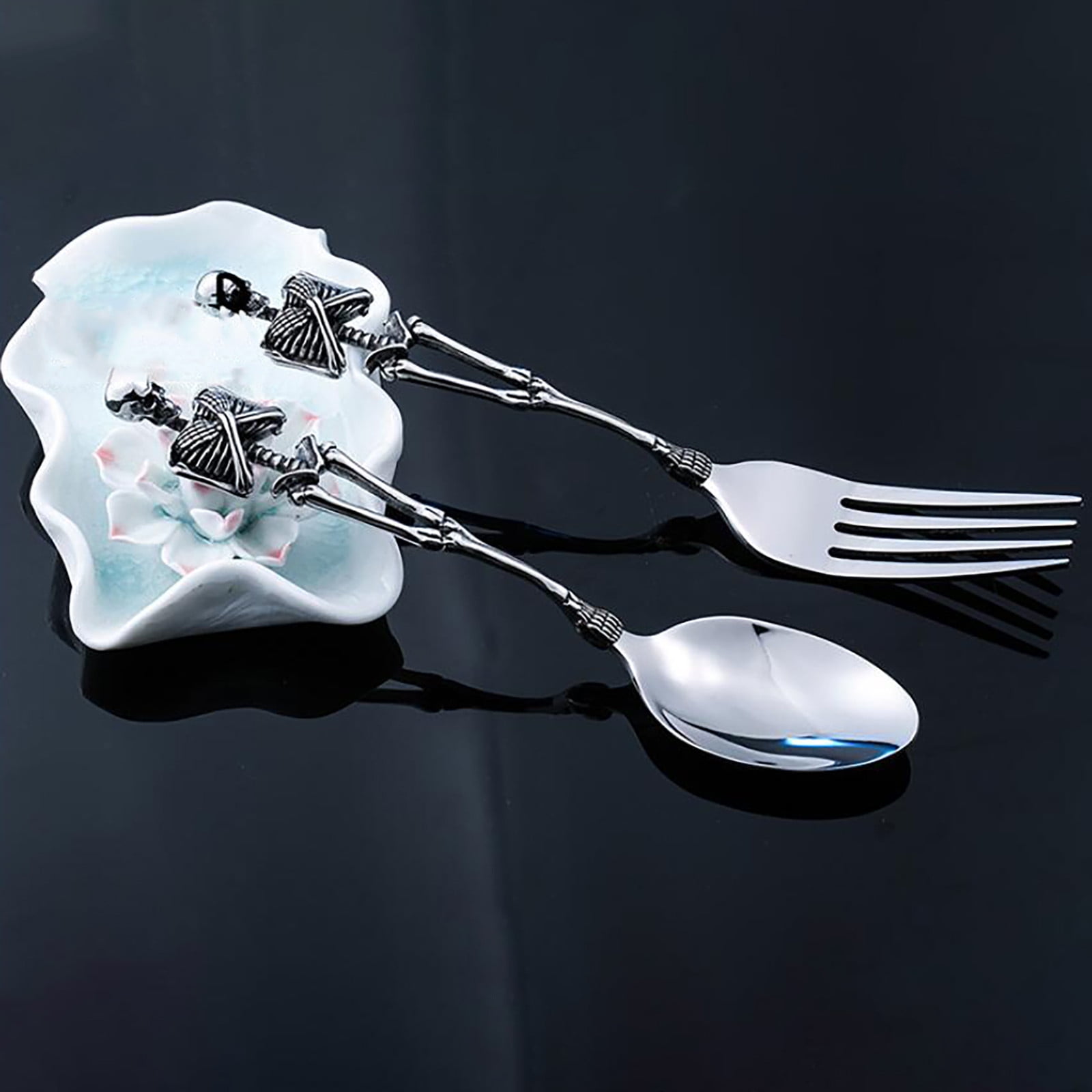 Darzheoy Stainless Steel Skeleton Skull Spoon and Fork Flatware Tableware Gifts for Halloween Easter and Christmas (Spoon) B - Image 7