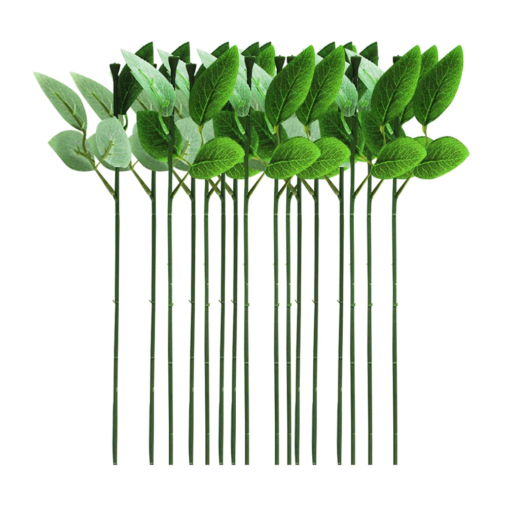 HOOWIFFY 30 Pcs Green Rose Stems with Leaves Floral Wire for Flower Arrangement and Craft Decoration - Image 1