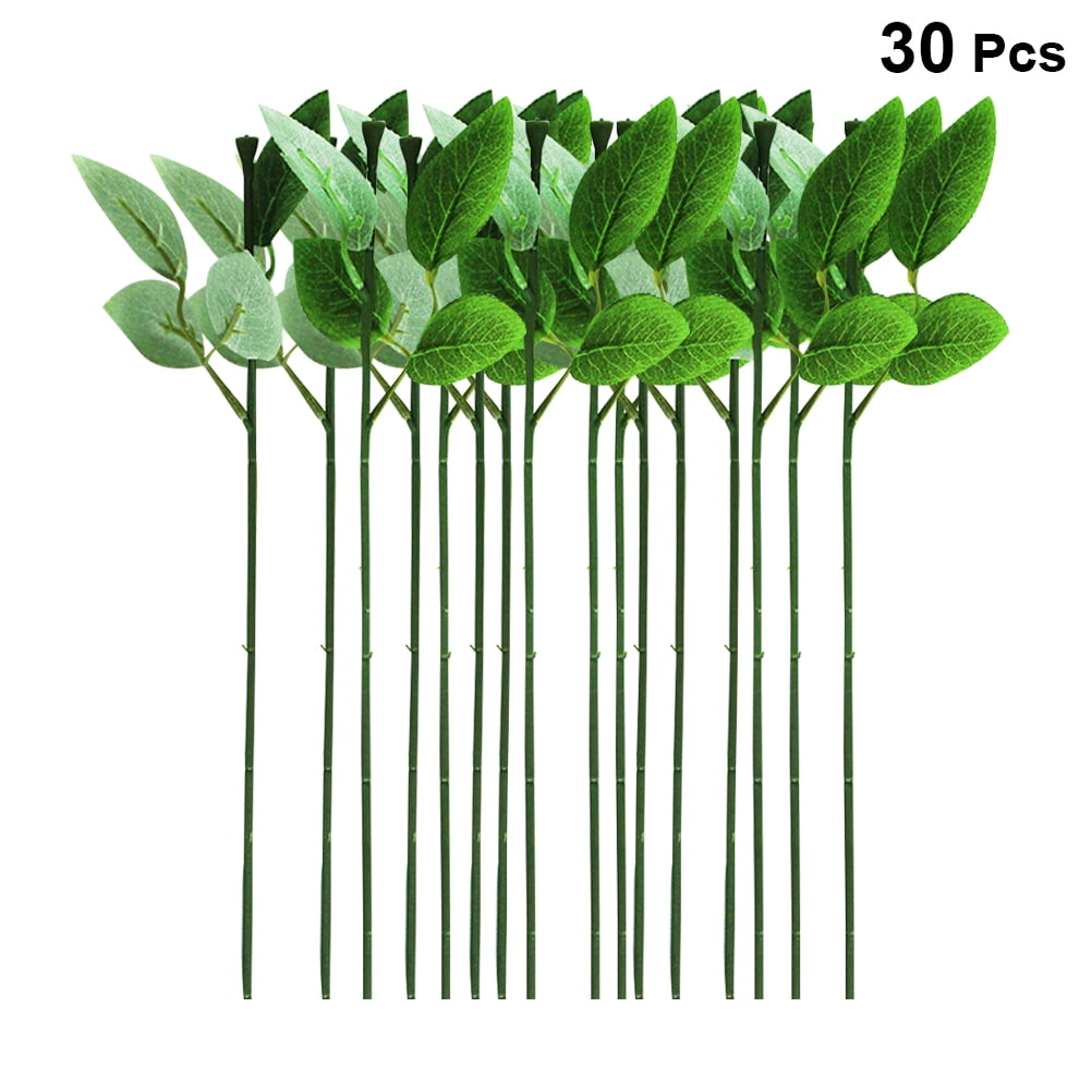 HOOWIFFY 30 Pcs Green Rose Stems with Leaves Floral Wire for Flower Arrangement and Craft Decoration - Image 2