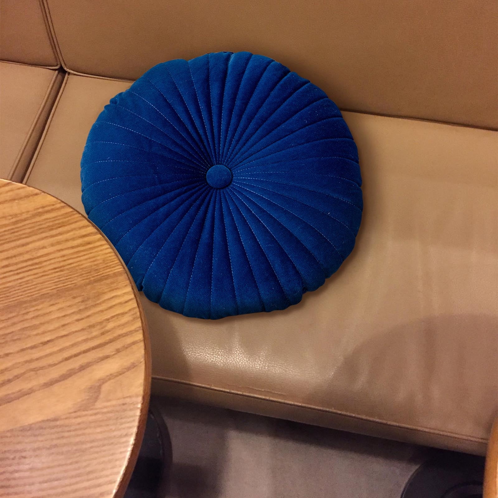 Darzheoy Round Throw Pillow 15.7 inch Decorative Round Velvet Floor Pillows Small Pumpkin Throw Pillow Cushion for Living Room Sofa Bed, Gray Blue - Image 4