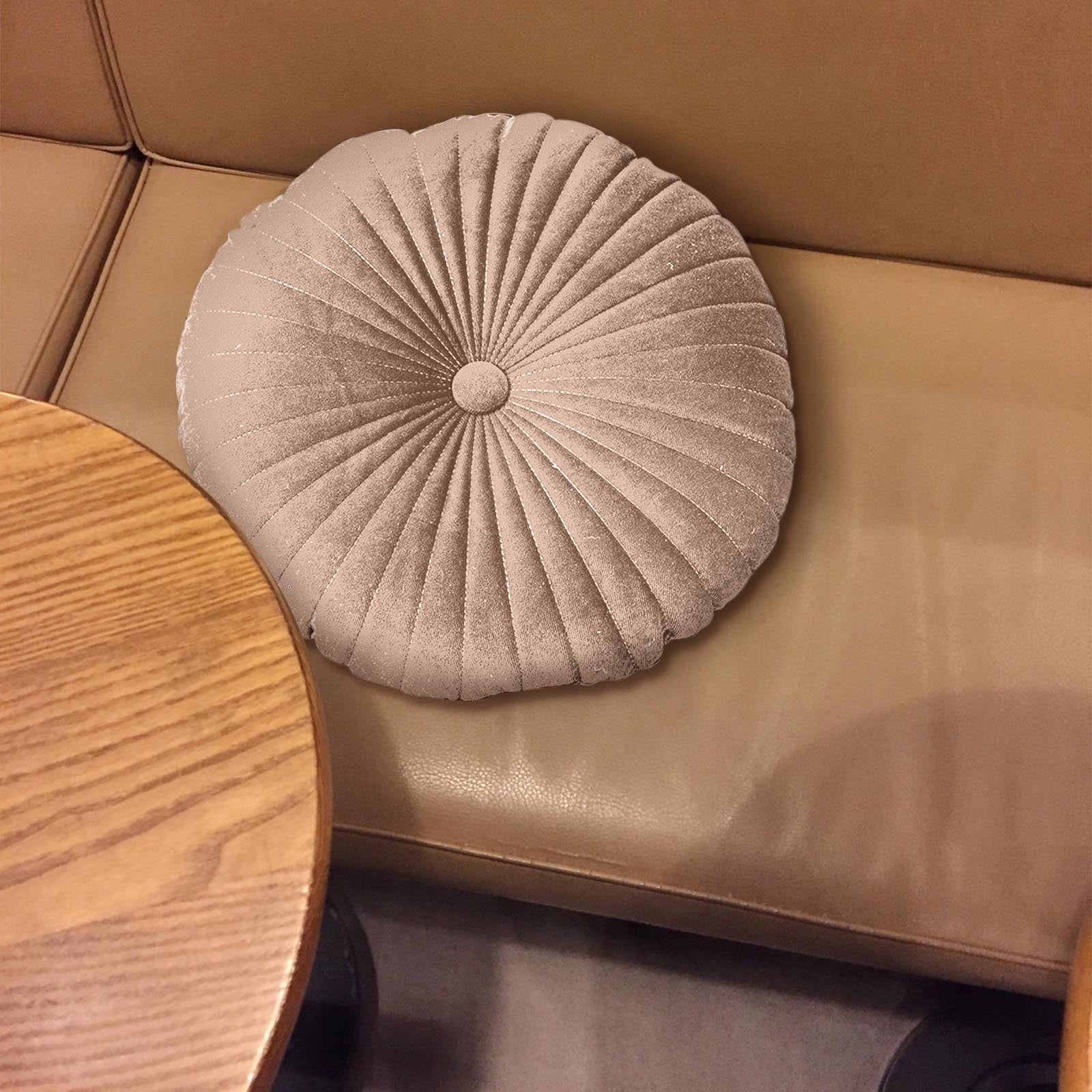 Darzheoy Round Throw Pillow 15.7 inch Decorative Round Velvet Floor Pillows Small Pumpkin Throw Pillow Cushion for Living Room Sofa Bed, Gray Coffee - Image 4