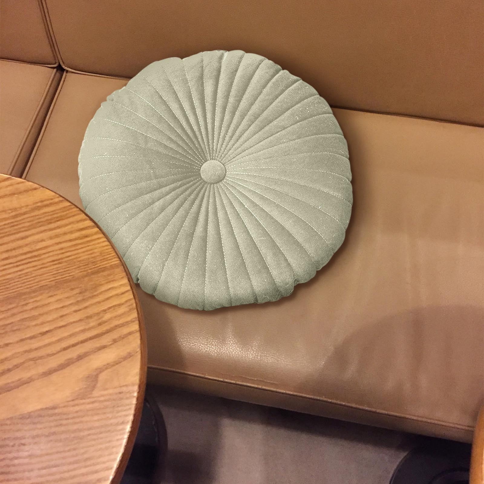 Darzheoy Round Throw Pillow 15.7 inch Decorative Round Velvet Floor Pillows Small Pumpkin Throw Pillow Cushion for Living Room Sofa Bed, Gray Green - Image 4