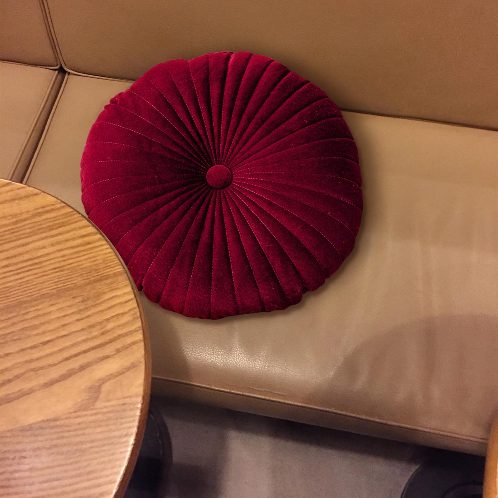 Darzheoy Round Throw Pillow 15.7 inch Decorative Round Velvet Floor Pillows Small Pumpkin Throw Pillow Cushion for Living Room Sofa Bed, Gray Red - Image 4