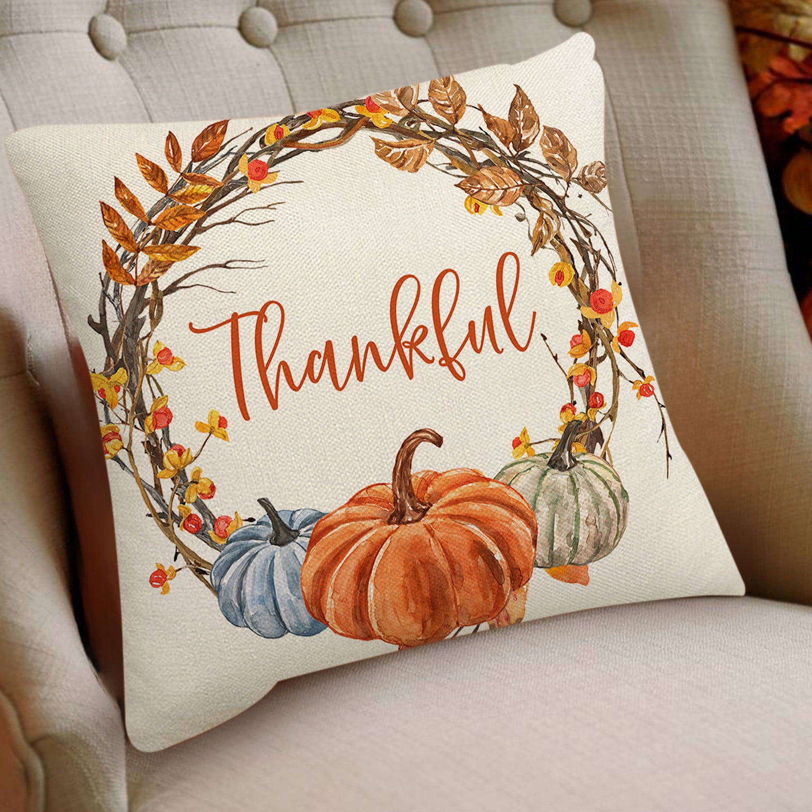 Darzheoy Fall Pillow Covers 18 x 18 inch Pumpkin Maple leaves Throw Pillow Covers Outdoor Autumn Thanksgiving Harvest Farmhouse Pillowcase Cushion Case for Home Sofa Fall Decor C - Image 2