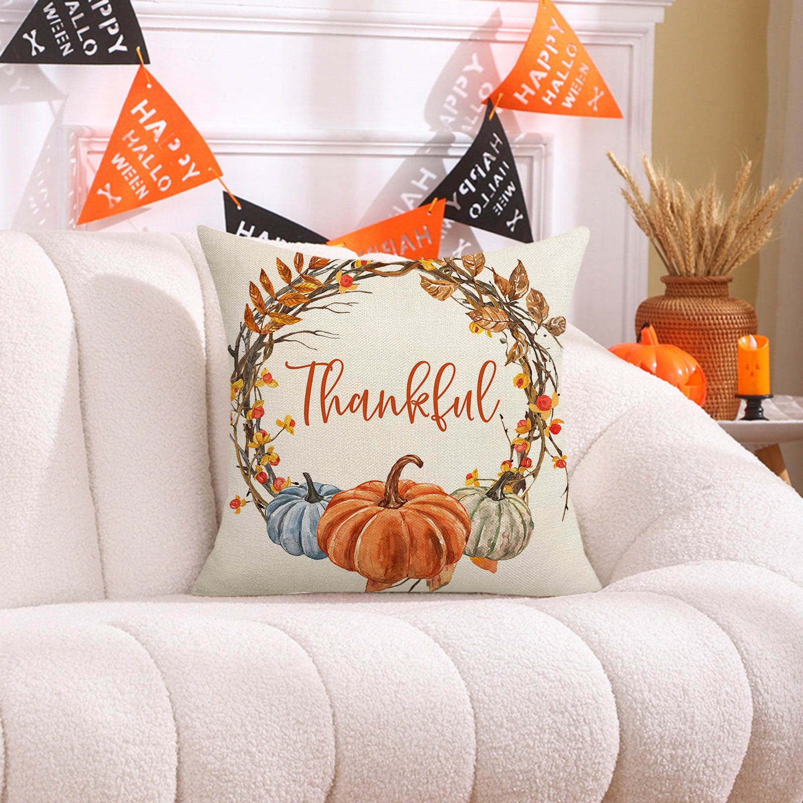 Darzheoy Fall Pillow Covers 18 x 18 inch Pumpkin Maple leaves Throw Pillow Covers Outdoor Autumn Thanksgiving Harvest Farmhouse Pillowcase Cushion Case for Home Sofa Fall Decor C - Image 4