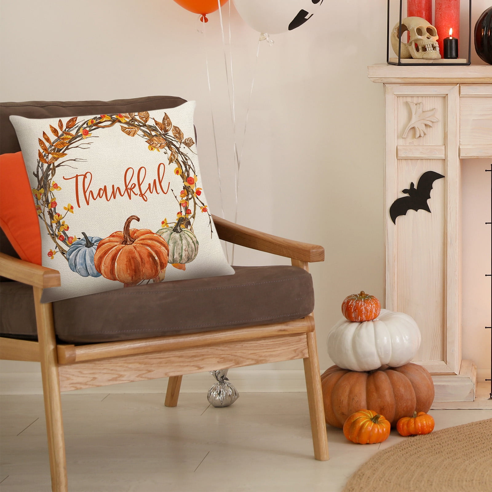 Darzheoy Fall Pillow Covers 18 x 18 inch Pumpkin Maple leaves Throw Pillow Covers Outdoor Autumn Thanksgiving Harvest Farmhouse Pillowcase Cushion Case for Home Sofa Fall Decor C - Image 5