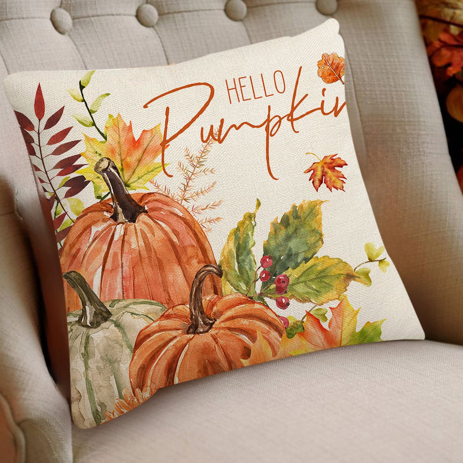 Darzheoy Fall Pillow Covers 18 x 18 inch Pumpkin Maple leaves Throw Pillow Covers Outdoor Autumn Thanksgiving Harvest Farmhouse Pillowcase Cushion Case for Home Sofa Fall Decor D - Image 2