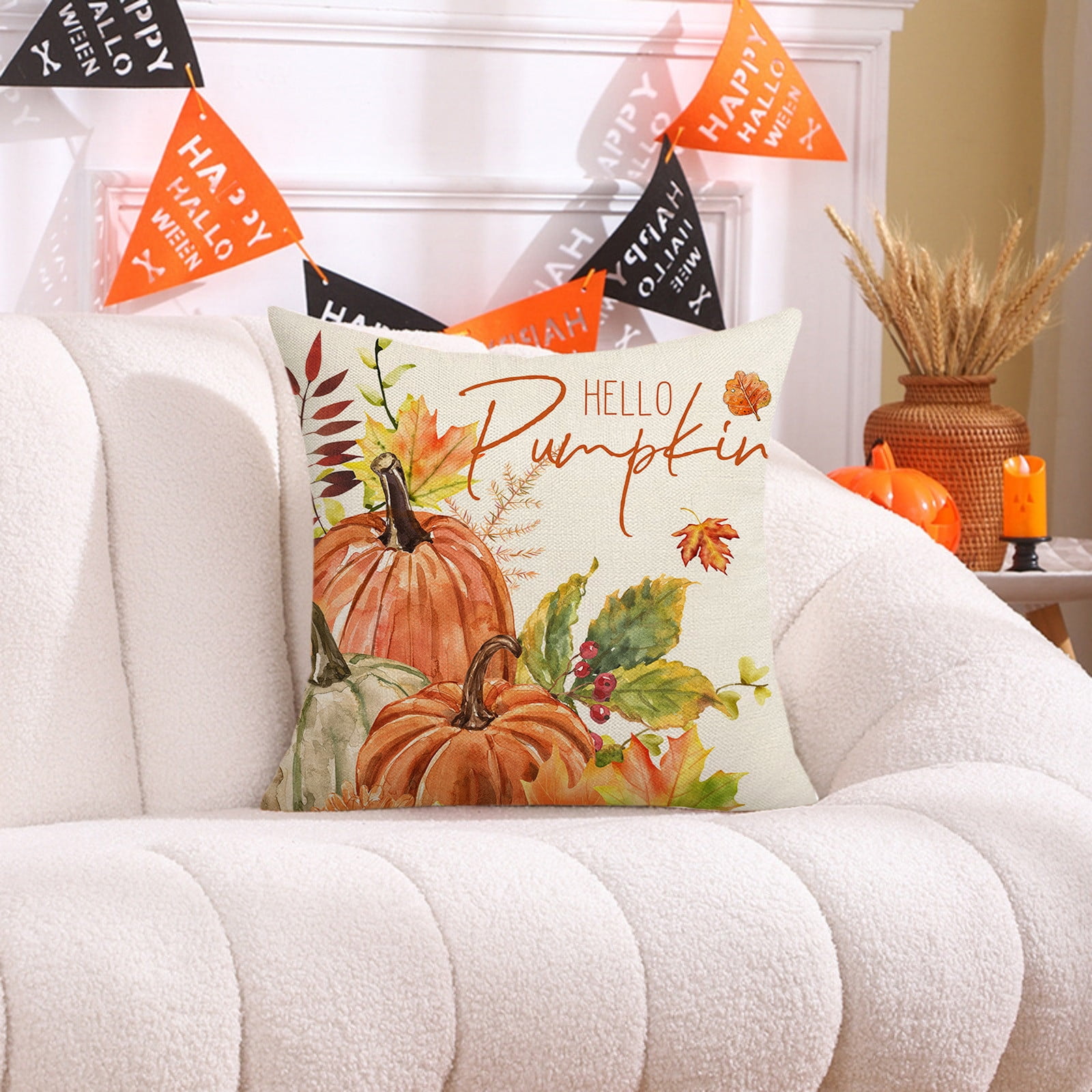 Darzheoy Fall Pillow Covers 18 x 18 inch Pumpkin Maple leaves Throw Pillow Covers Outdoor Autumn Thanksgiving Harvest Farmhouse Pillowcase Cushion Case for Home Sofa Fall Decor D - Image 4