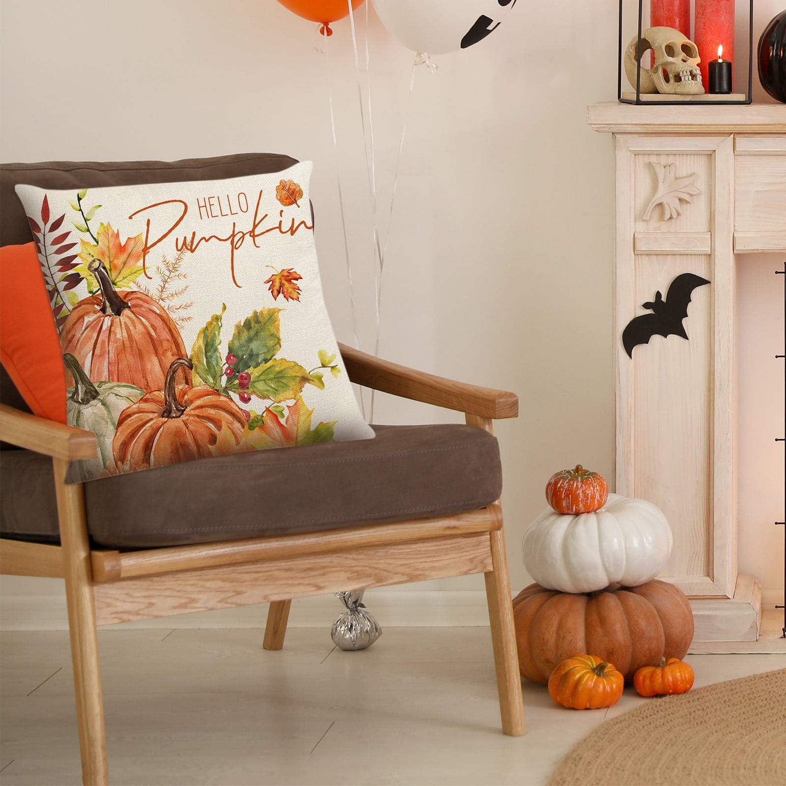 Darzheoy Fall Pillow Covers 18 x 18 inch Pumpkin Maple leaves Throw Pillow Covers Outdoor Autumn Thanksgiving Harvest Farmhouse Pillowcase Cushion Case for Home Sofa Fall Decor D - Image 5