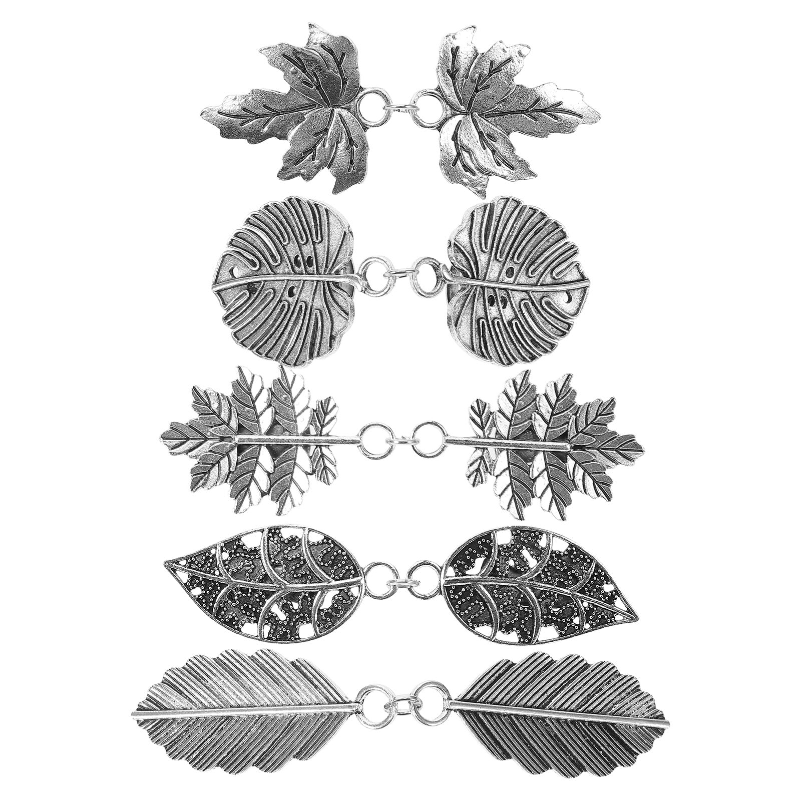 PATKAW 5pcs Metal Leaf Sweater Clips Cinch Clips for Cardigans Dress Shawls Collar Accessories 9.00X1.80X0.70CM Silver - Image 1