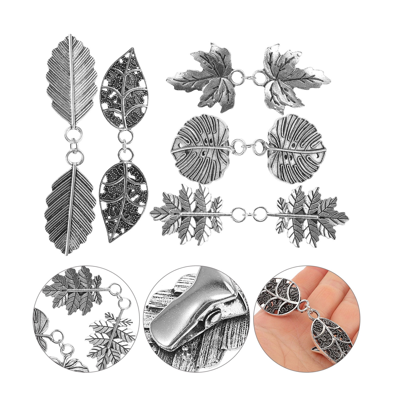 PATKAW 5pcs Metal Leaf Sweater Clips Cinch Clips for Cardigans Dress Shawls Collar Accessories 9.00X1.80X0.70CM Silver - Image 3