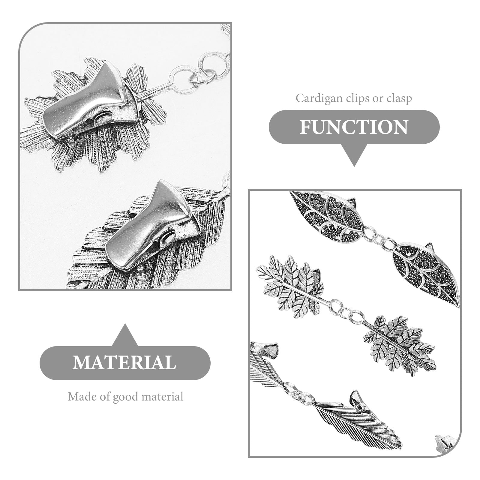 PATKAW 5pcs Metal Leaf Sweater Clips Cinch Clips for Cardigans Dress Shawls Collar Accessories 9.00X1.80X0.70CM Silver - Image 5