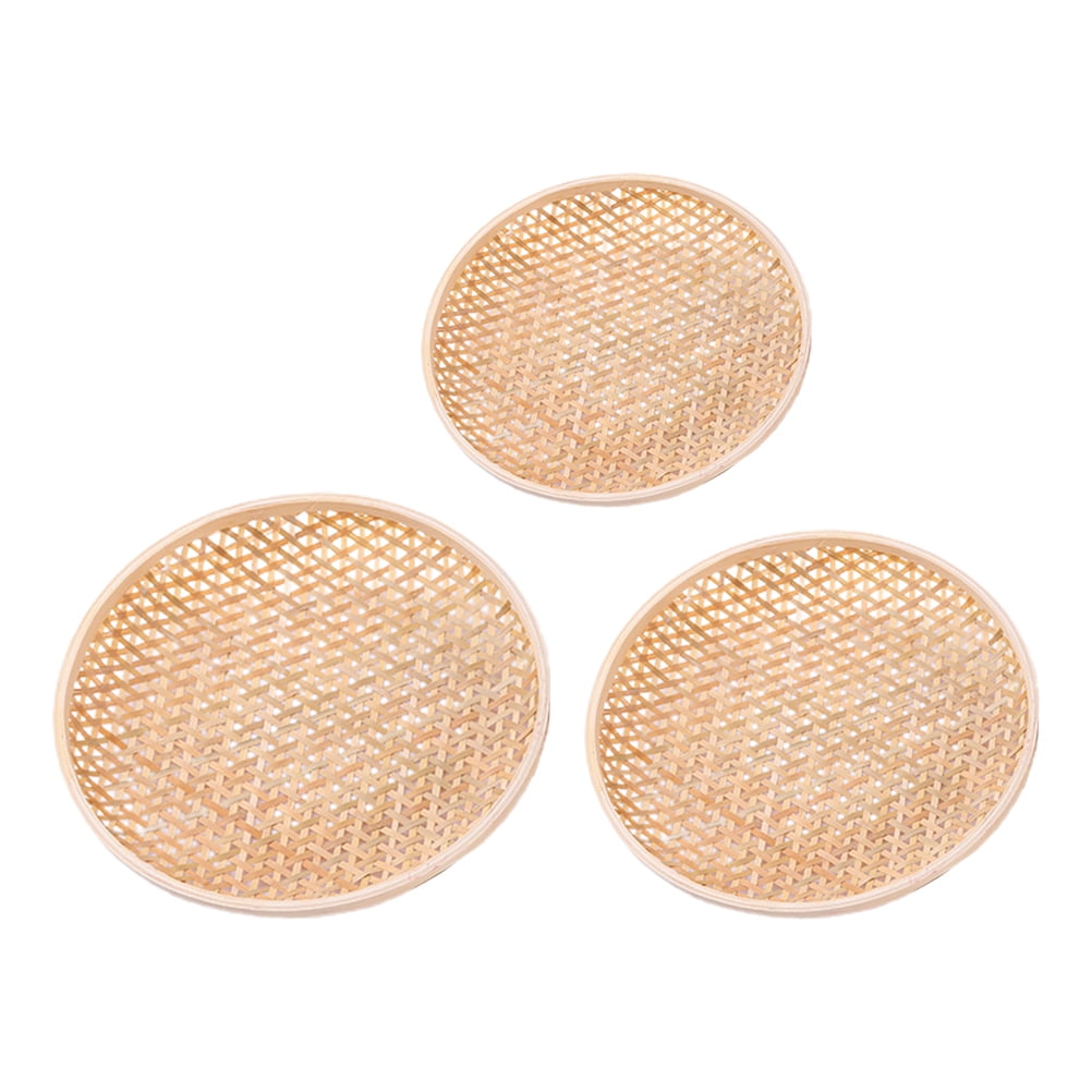 Set of 3 Shallow Baskets with Woven Trays - Multi-Purpose Fruit, Vegetable, Dessert Serving and Wall Decor Traditional Chinese Style - Image 1