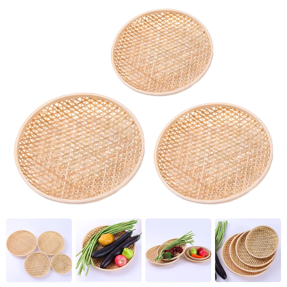 Set of 3 Shallow Baskets with Woven Trays - Multi-Purpose Fruit, Vegetable, Dessert Serving and Wall Decor Traditional Chinese Style - Image 3