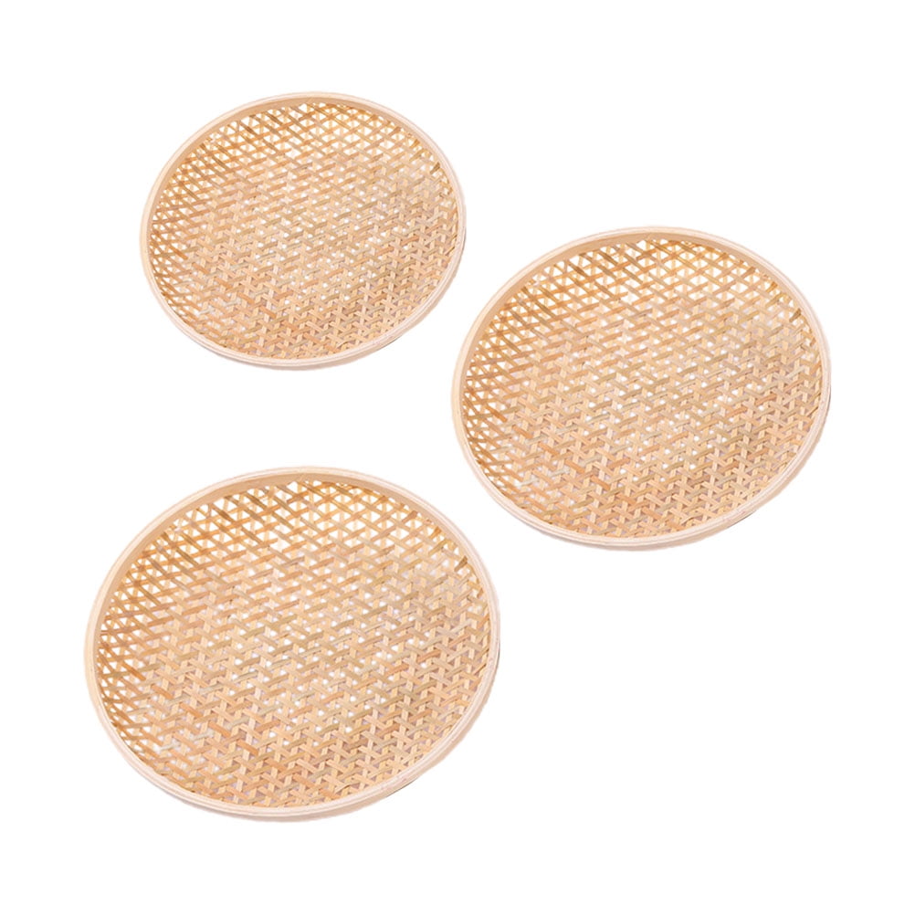 Set of 3 Shallow Baskets with Woven Trays - Multi-Purpose Fruit, Vegetable, Dessert Serving and Wall Decor Traditional Chinese Style - Image 4