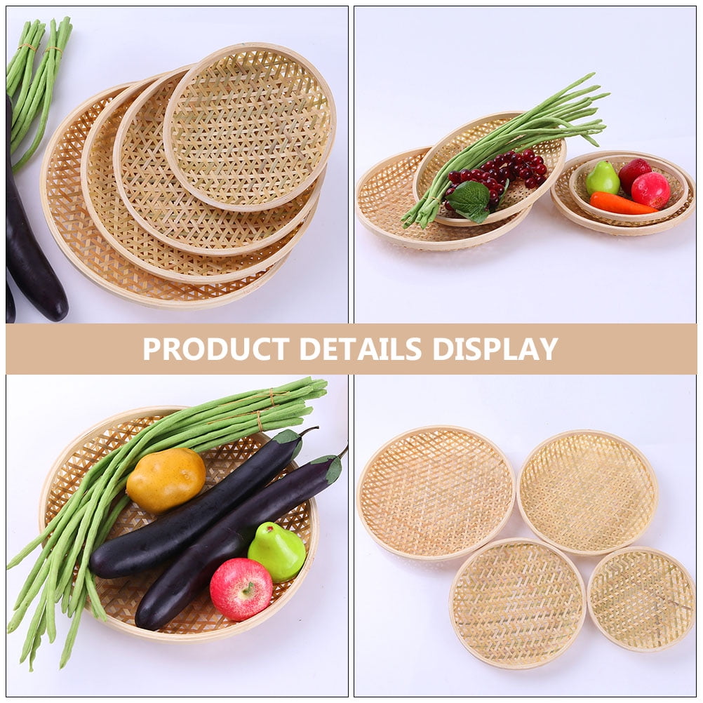 Set of 3 Shallow Baskets with Woven Trays - Multi-Purpose Fruit, Vegetable, Dessert Serving and Wall Decor Traditional Chinese Style - Image 5
