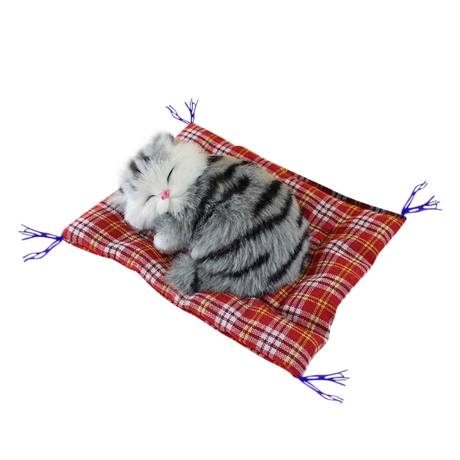 Tarmeek Simulation Sleeping Cat Dolls Toys,Simulation Cat Plush Animals Toy Will Call With Cloth Mat Sleeping Cat Doll Plush Toy for Room Decor,Birthday Gifts for Kids A - Image 1