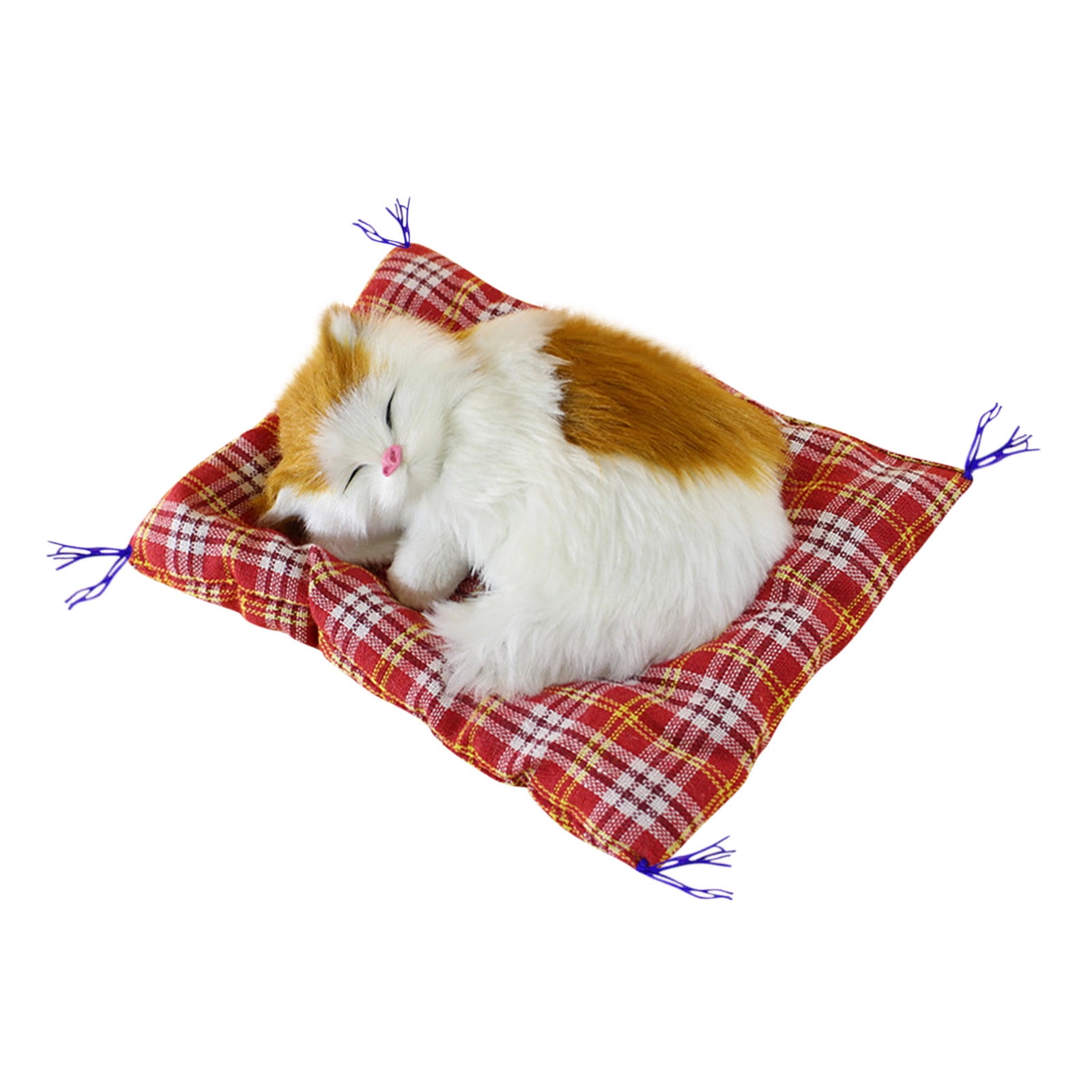Tarmeek Simulation Sleeping Cat Dolls Toys,Simulation Cat Plush Animals Toy Will Call With Cloth Mat Sleeping Cat Doll Plush Toy for Room Decor,Birthday Gifts for Kids B - Image 1