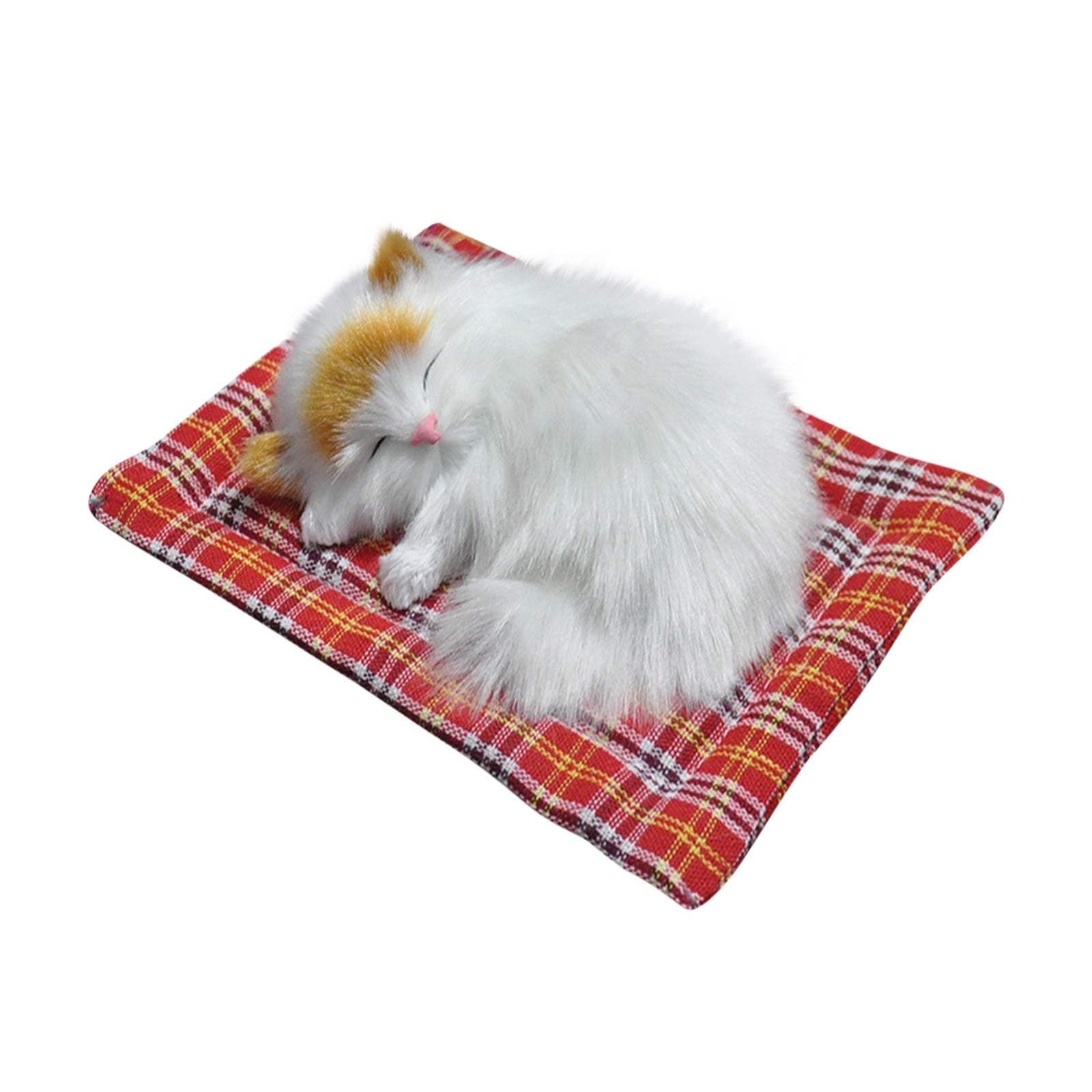 Tarmeek Simulation Sleeping Cat Dolls Toys,Simulation Cat Plush Animals Toy Will Call With Cloth Mat Sleeping Cat Doll Plush Toy for Room Decor,Birthday Gifts for Kids F - Image 1