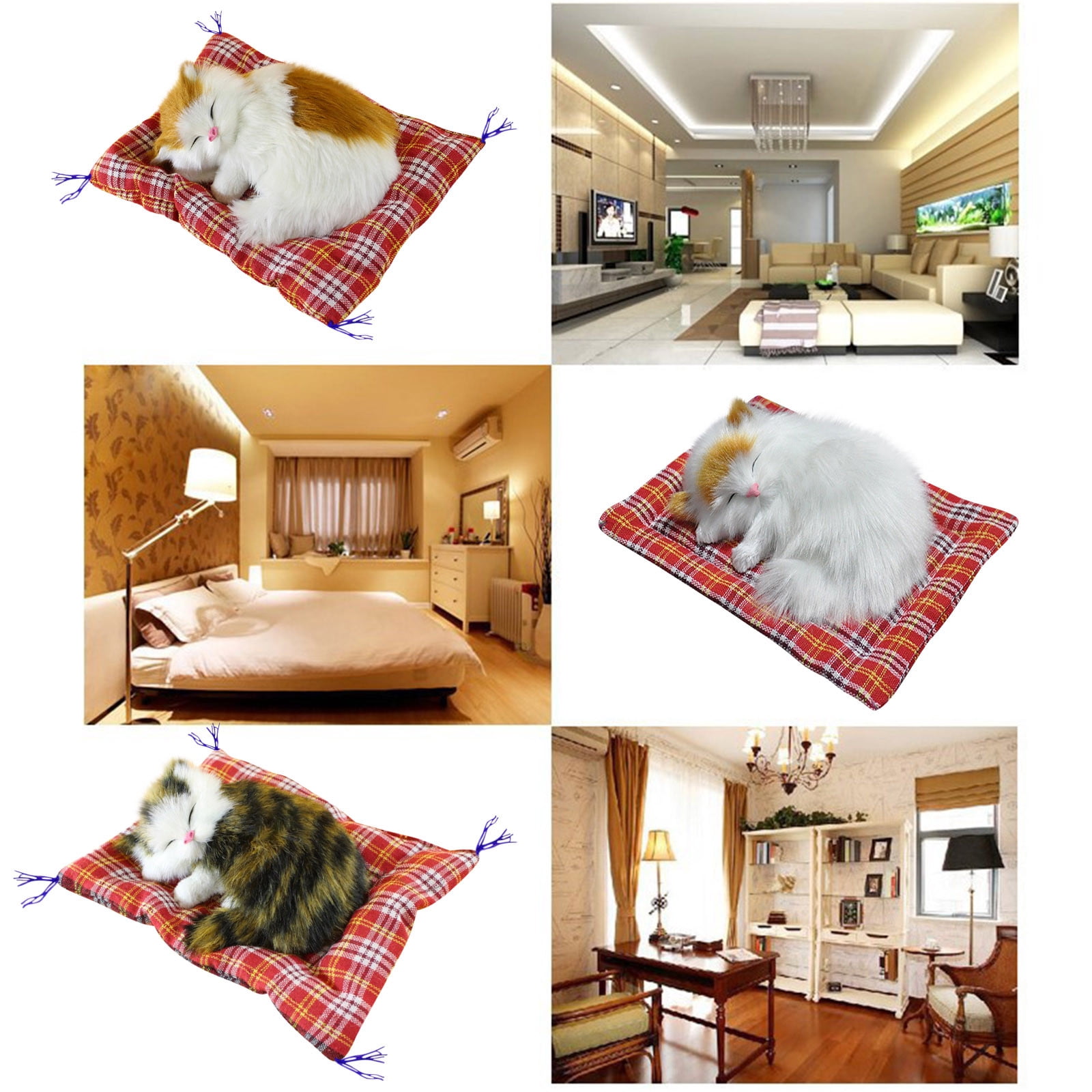 Tarmeek Simulation Sleeping Cat Dolls Toys,Simulation Cat Plush Animals Toy Will Call With Cloth Mat Sleeping Cat Doll Plush Toy for Room Decor,Birthday Gifts for Kids F - Image 6
