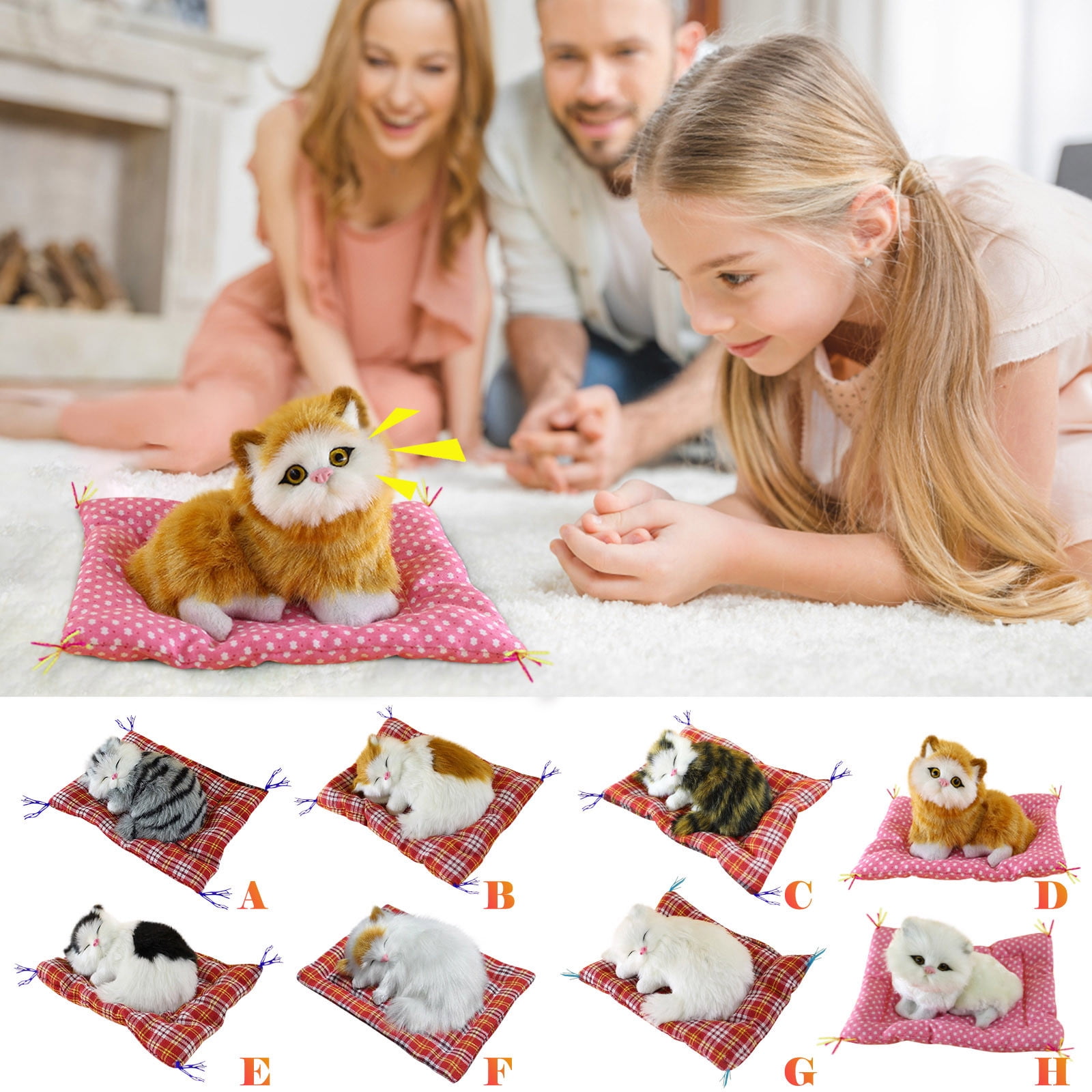 Tarmeek Simulation Sleeping Cat Dolls Toys,Simulation Cat Plush Animals Toy Will Call With Cloth Mat Sleeping Cat Doll Plush Toy for Room Decor,Birthday Gifts for Kids F - Image 7
