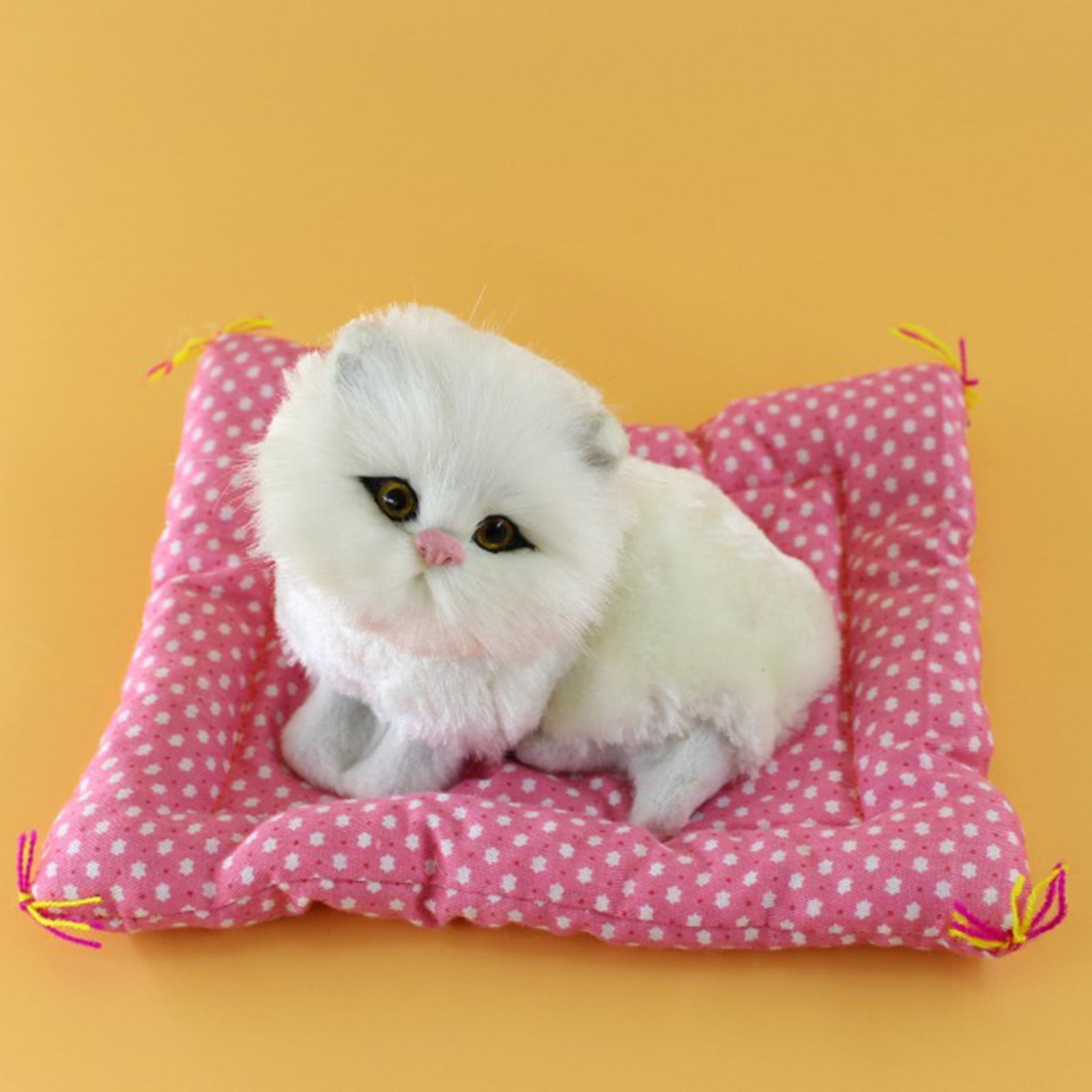 Tarmeek Simulation Sleeping Cat Dolls Toys,Simulation Cat Plush Animals Toy Will Call With Cloth Mat Sleeping Cat Doll Plush Toy for Room Decor,Birthday Gifts for Kids H - Image 1