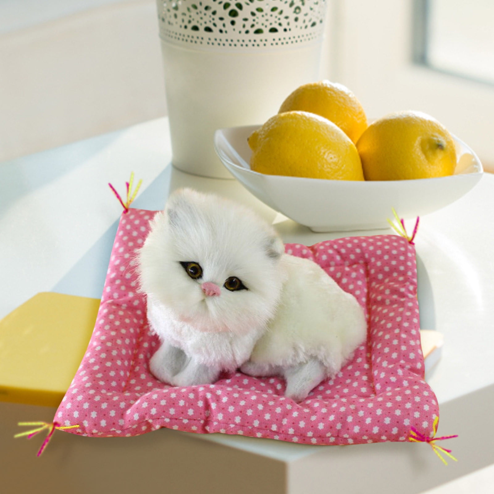 Tarmeek Simulation Sleeping Cat Dolls Toys,Simulation Cat Plush Animals Toy Will Call With Cloth Mat Sleeping Cat Doll Plush Toy for Room Decor,Birthday Gifts for Kids H - Image 3