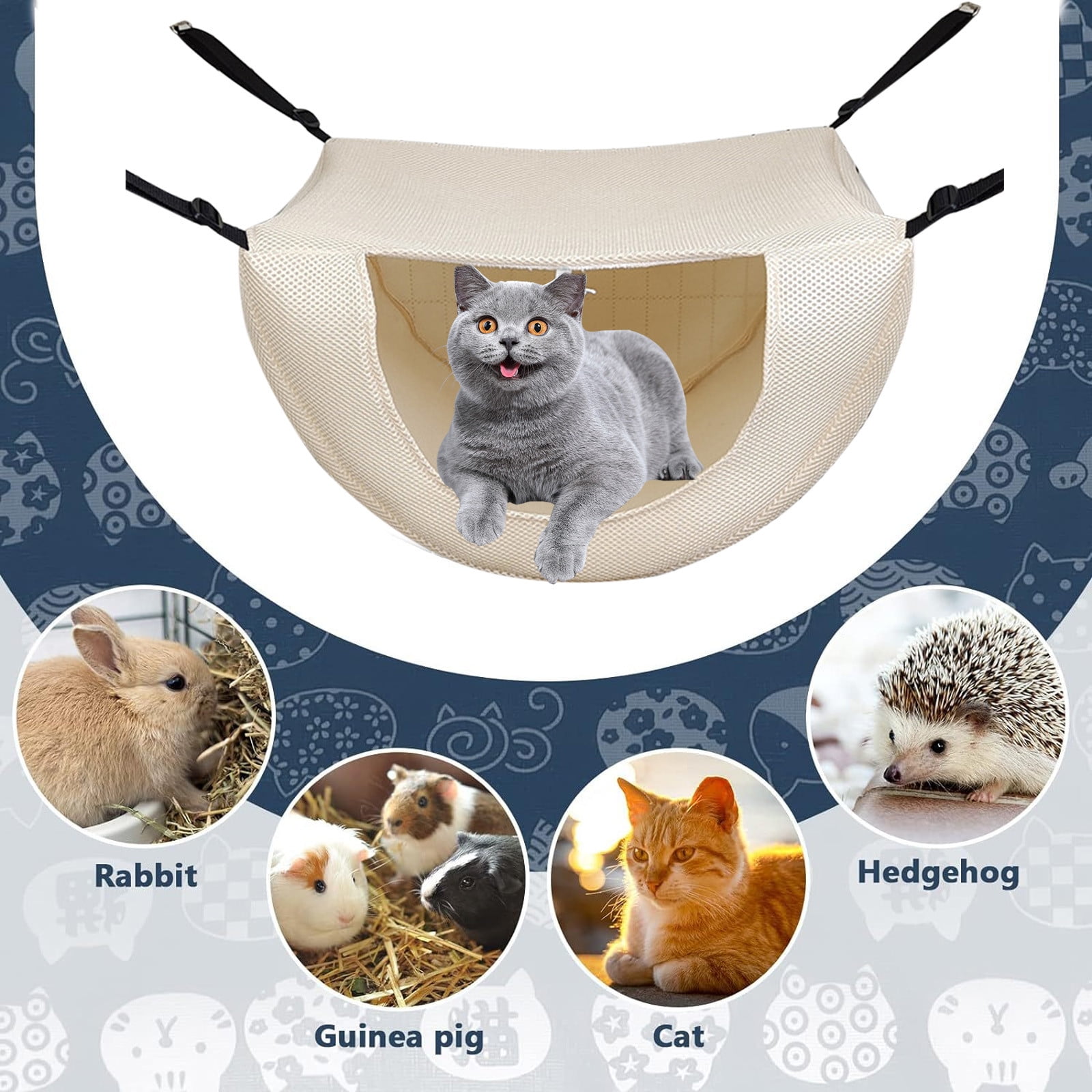 Darzheoy Cat Cage Hammock, Hanging Soft Pet Bed, Summer Breathable Pet Cage Hammock with Adjustable Straps, for Indoor Kitten Puppy Rabbit or Small Pet Beige - Image 4