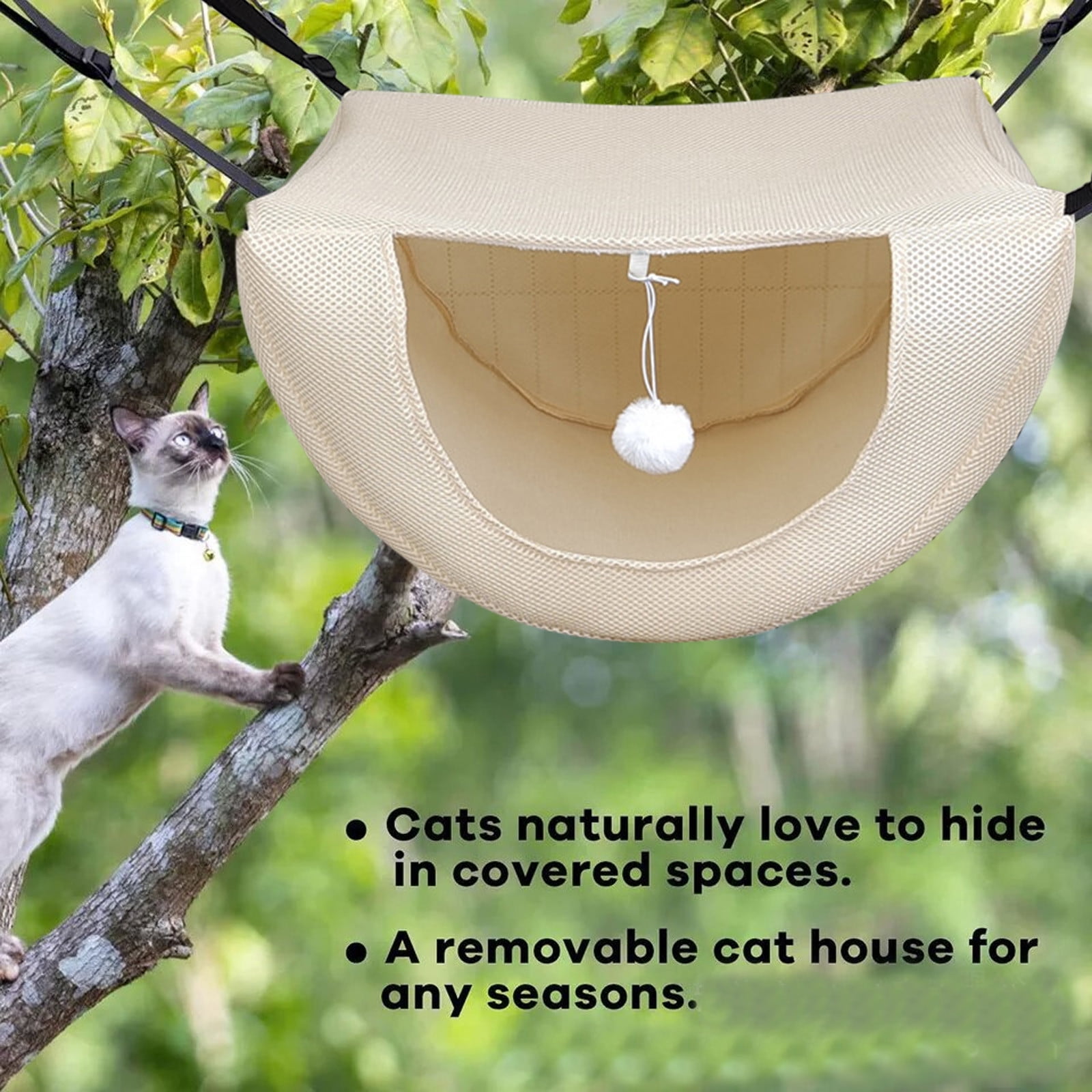 Darzheoy Cat Cage Hammock, Hanging Soft Pet Bed, Summer Breathable Pet Cage Hammock with Adjustable Straps, for Indoor Kitten Puppy Rabbit or Small Pet Beige - Image 6