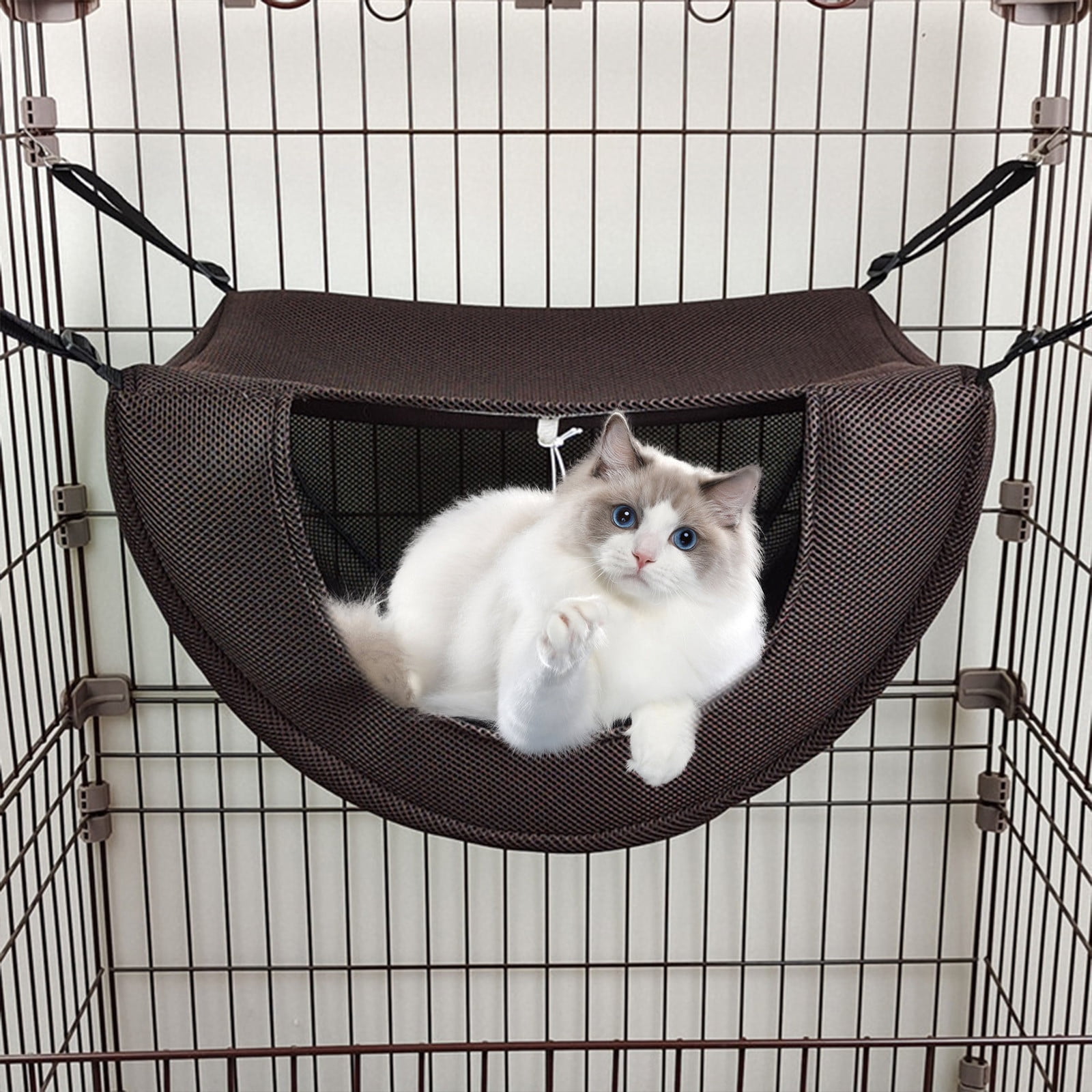 Darzheoy Cat Cage Hammock, Hanging Soft Pet Bed, Summer Breathable Pet Cage Hammock with Adjustable Straps, for Indoor Kitten Puppy Rabbit or Small Pet Coffee - Image 2