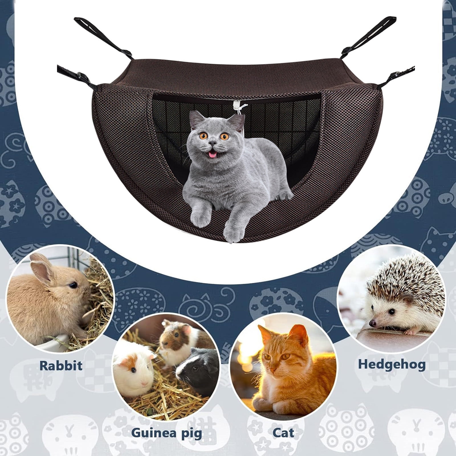 Darzheoy Cat Cage Hammock, Hanging Soft Pet Bed, Summer Breathable Pet Cage Hammock with Adjustable Straps, for Indoor Kitten Puppy Rabbit or Small Pet Coffee - Image 4