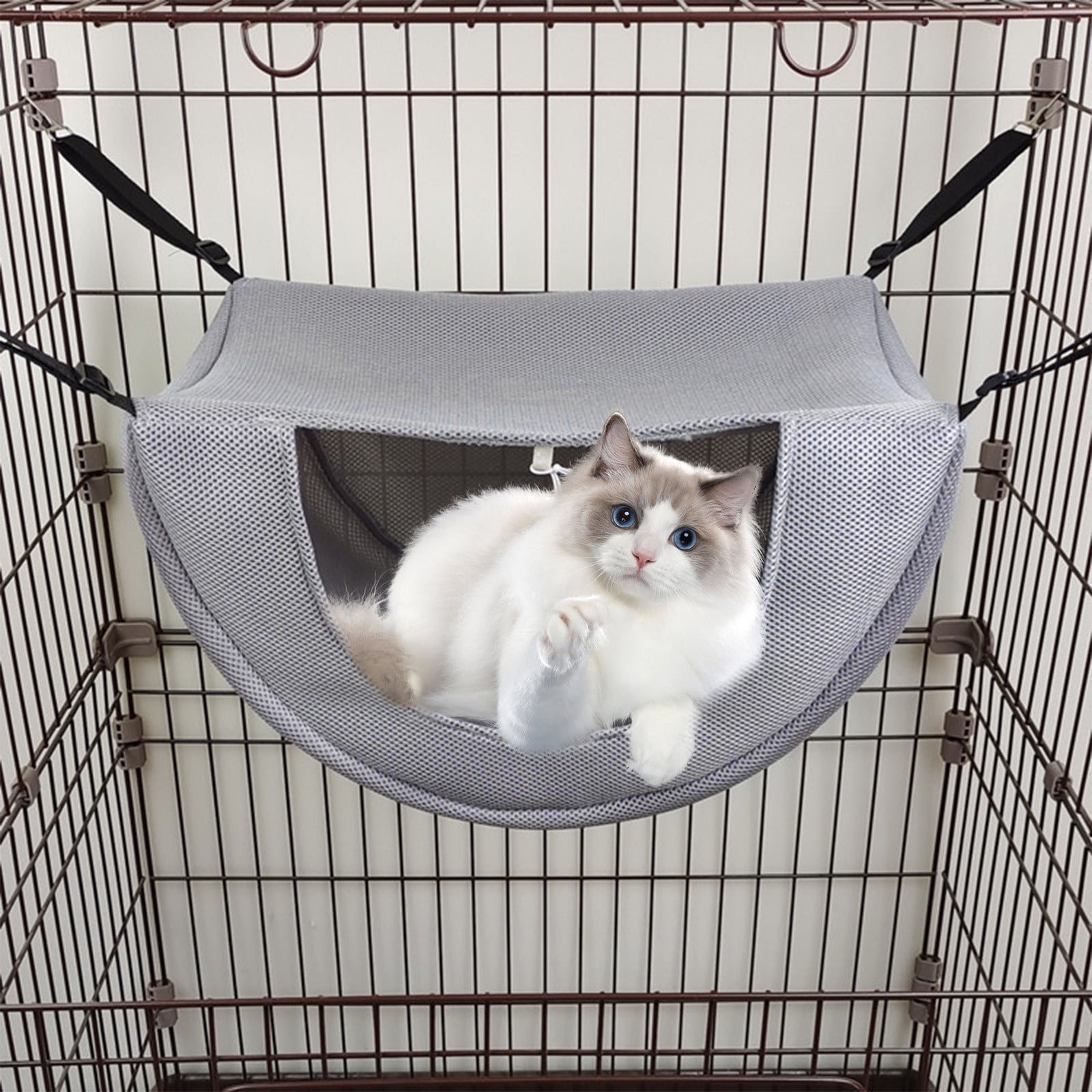 Darzheoy Cat Cage Hammock, Hanging Soft Pet Bed, Summer Breathable Pet Cage Hammock with Adjustable Straps, for Indoor Kitten Puppy Rabbit or Small Pet Gray - Image 2