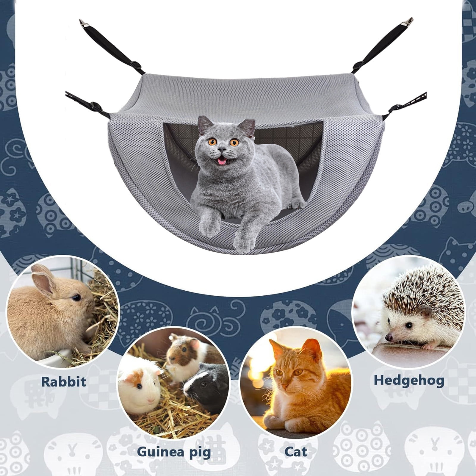 Darzheoy Cat Cage Hammock, Hanging Soft Pet Bed, Summer Breathable Pet Cage Hammock with Adjustable Straps, for Indoor Kitten Puppy Rabbit or Small Pet Gray - Image 4