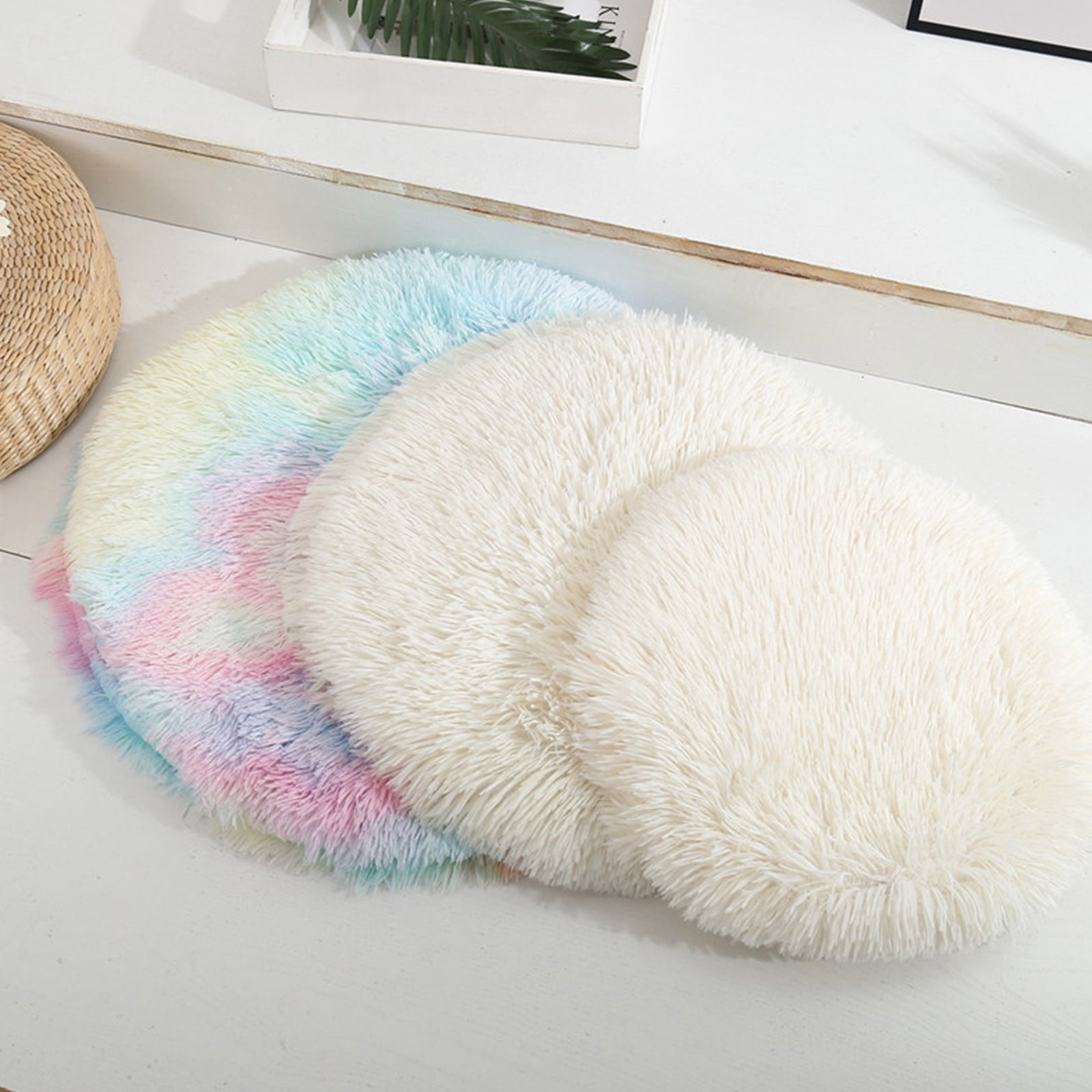Darzheoy 16 inch Plush Dog Bed Mat Warm Fluffy Round Puppy Crate Pad with Anti-Slip Waterproof Bottom Soft Comfy Pet Kennel Mat for Small and Medium Dogs Beige - Image 3