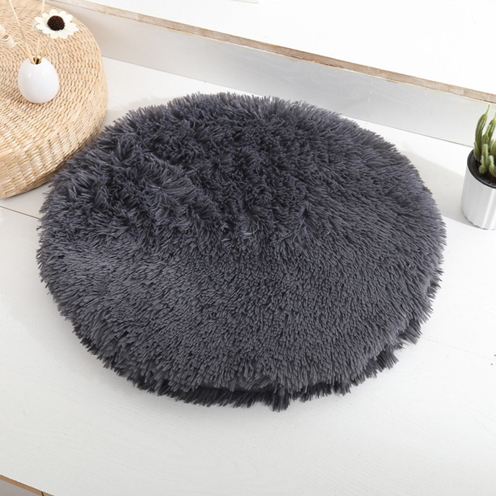 Darzheoy 16 inch Plush Dog Bed Mat Warm Fluffy Round Puppy Crate Pad with Anti-Slip Waterproof Bottom Soft Comfy Pet Kennel Mat for Small and Medium Dogs Black - Image 2