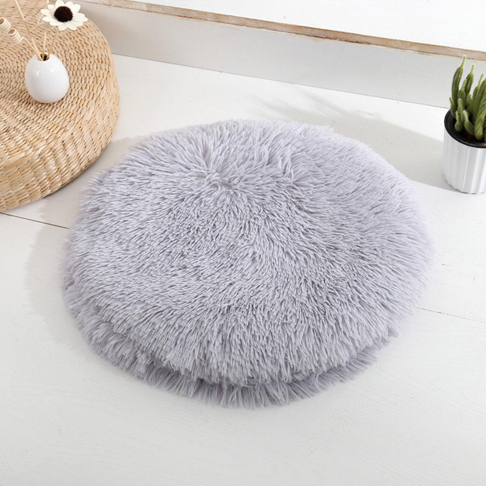 Darzheoy 16 inch Plush Dog Bed Mat Warm Fluffy Round Puppy Crate Pad with Anti-Slip Waterproof Bottom Soft Comfy Pet Kennel Mat for Small and Medium Dogs Gray - Image 2