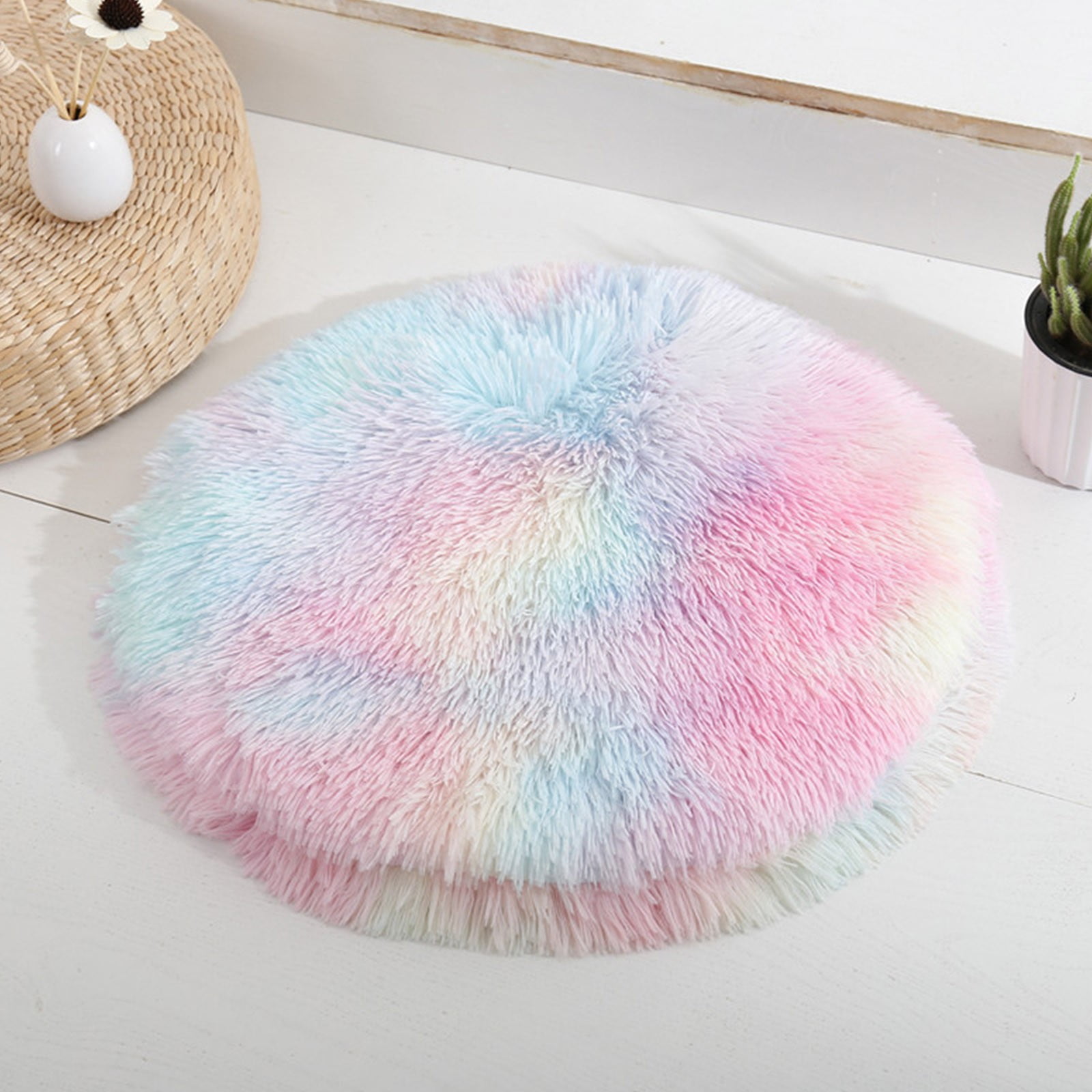 Darzheoy 16 inch Plush Dog Bed Mat Warm Fluffy Round Puppy Crate Pad with Anti-Slip Waterproof Bottom Soft Comfy Pet Kennel Mat for Small and Medium Dogs Multicolor - Image 2