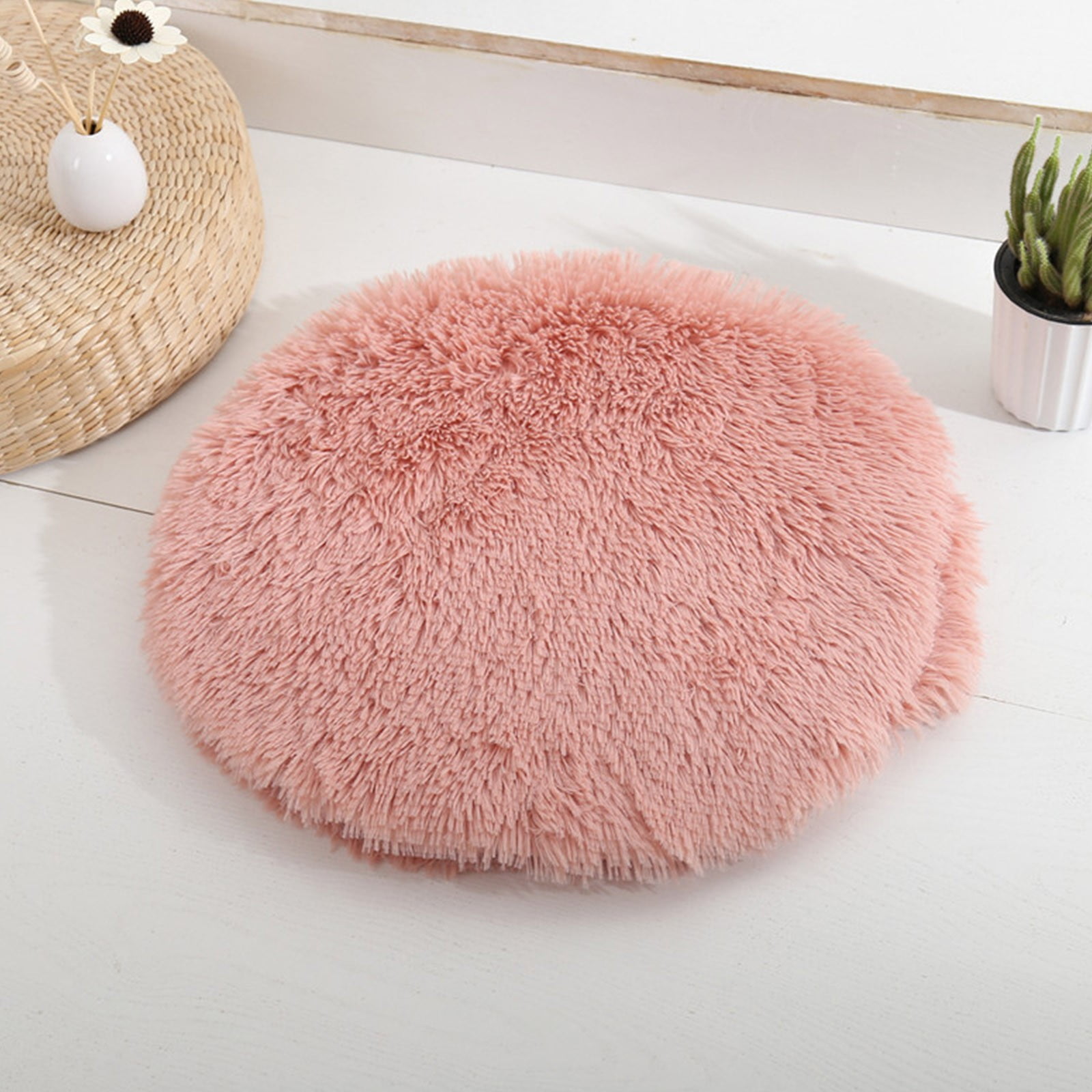 Darzheoy 16 inch Plush Dog Bed Mat Warm Fluffy Round Puppy Crate Pad with Anti-Slip Waterproof Bottom Soft Comfy Pet Kennel Mat for Small and Medium Dogs Pink - Image 2