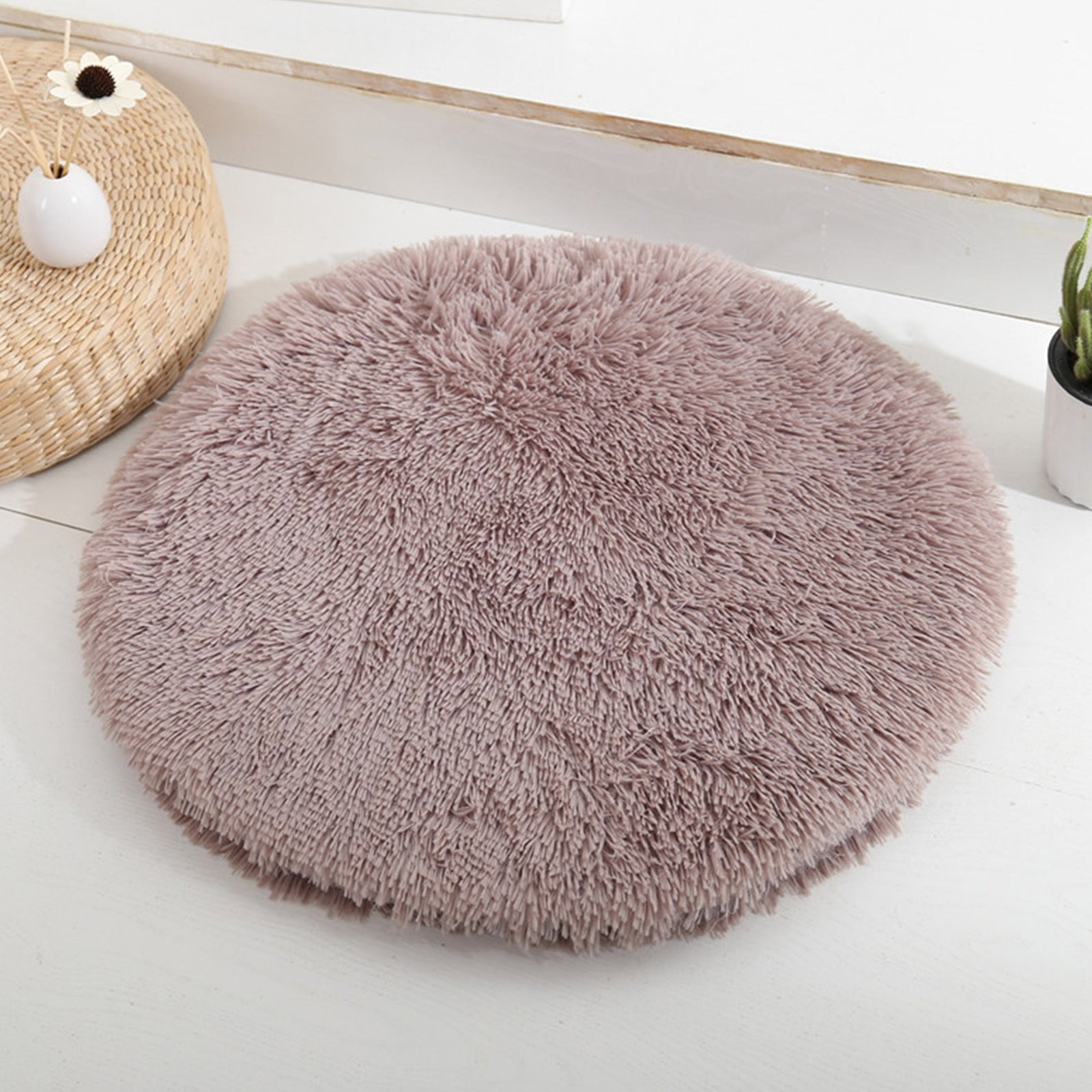 Darzheoy 16 inch Plush Dog Bed Mat Warm Fluffy Round Puppy Crate Pad with Anti-Slip Waterproof Bottom Soft Comfy Pet Kennel Mat for Small and Medium Dogs Purple - Image 2