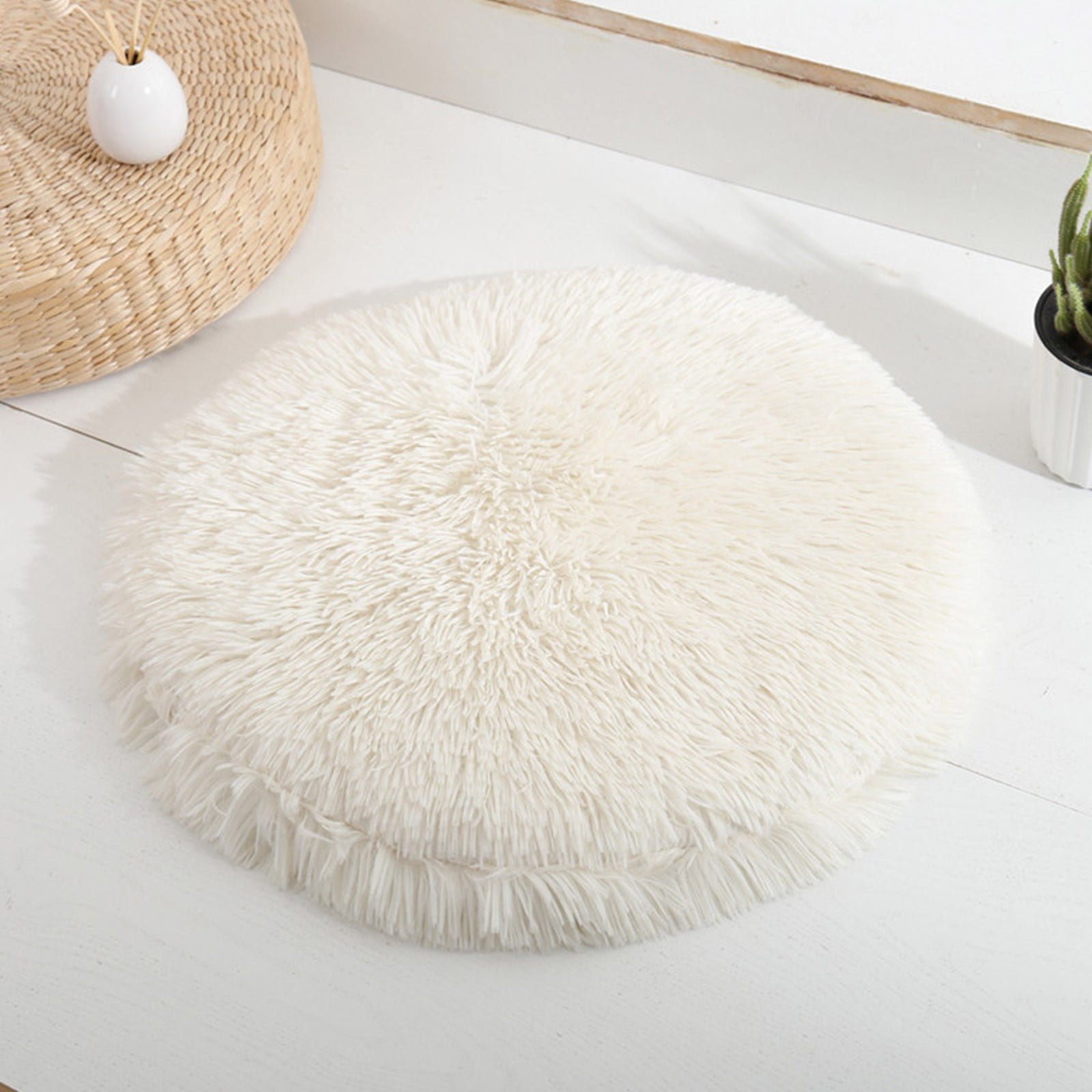 Darzheoy 16 inch Plush Dog Bed Mat Warm Fluffy Round Puppy Crate Pad with Anti-Slip Waterproof Bottom Soft Comfy Pet Kennel Mat for Small and Medium Dogs White - Image 2