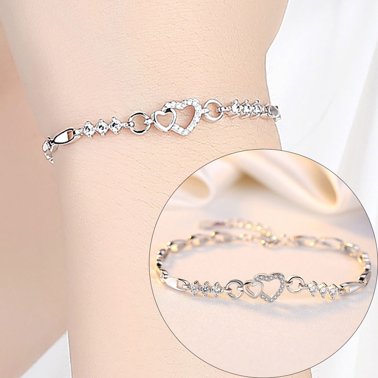 Chmadoxn Toddler Toys, Baby Toys Amethyst Plated 925 Bracelet Love Heart-shaped Hand Jewelry Female Zircon Heart To Heart Jewelry Toys for Kids, Birthday Gifts, First Birthday Gifts 2.3×2×0.8 in PP - Image 1