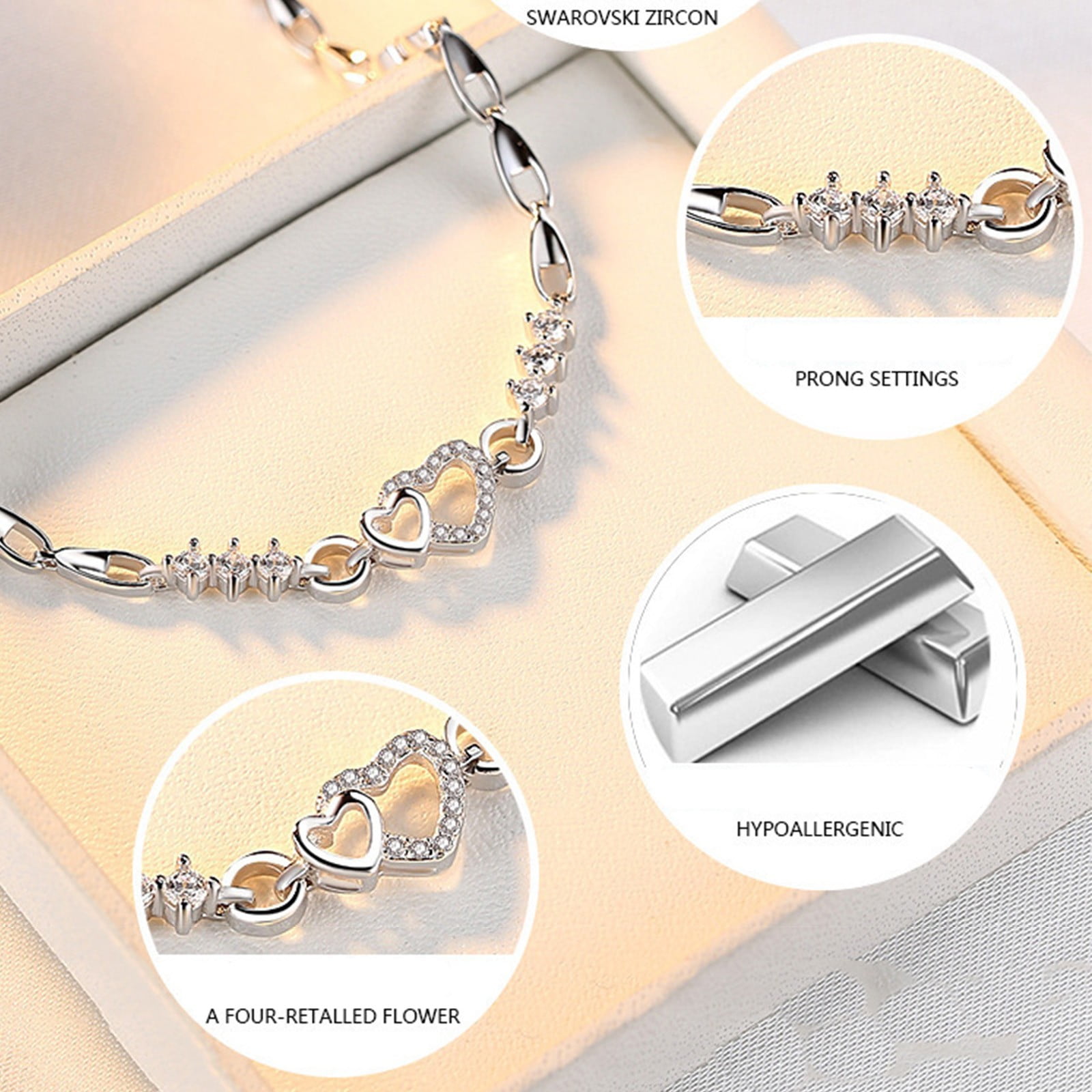 Chmadoxn Toddler Toys, Baby Toys Amethyst Plated 925 Bracelet Love Heart-shaped Hand Jewelry Female Zircon Heart To Heart Jewelry Toys for Kids, Birthday Gifts, First Birthday Gifts 2.3×2×0.8 in PP - Image 6