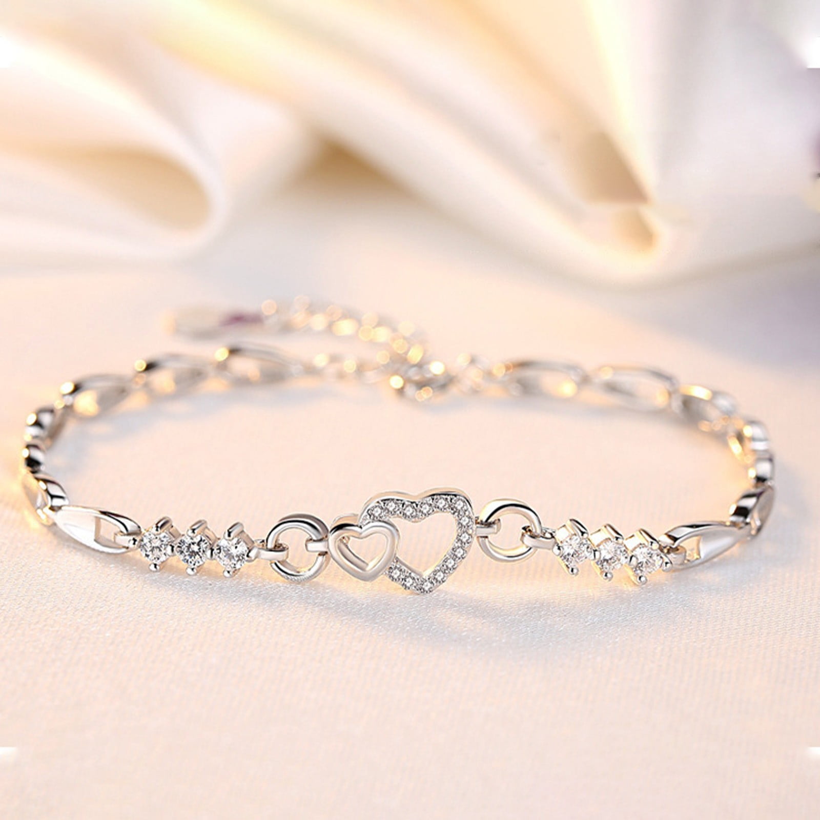 Chmadoxn Toddler Toys, Baby Toys Amethyst Plated 925 Bracelet Love Heart-shaped Hand Jewelry Female Zircon Heart To Heart Jewelry Toys for Kids, Birthday Gifts, First Birthday Gifts 2.3×2×0.8 in PP - Image 7