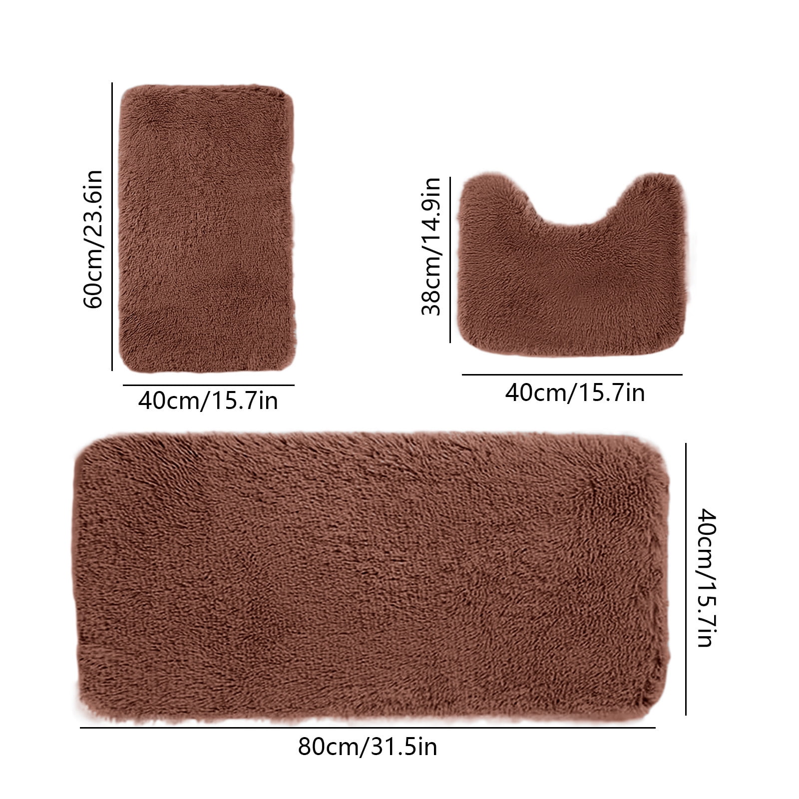 Chmadoxn Solid Color Bathroom Rugs Sets, 3 Piece Ultra Soft Non-Slip Bath Rugs and Mats Set, Super Absorbent Soft Washable Bathroom Carpets, Plush Bathroom Mats, Toilet Rug Set of 3 Brown 1 - Image 3