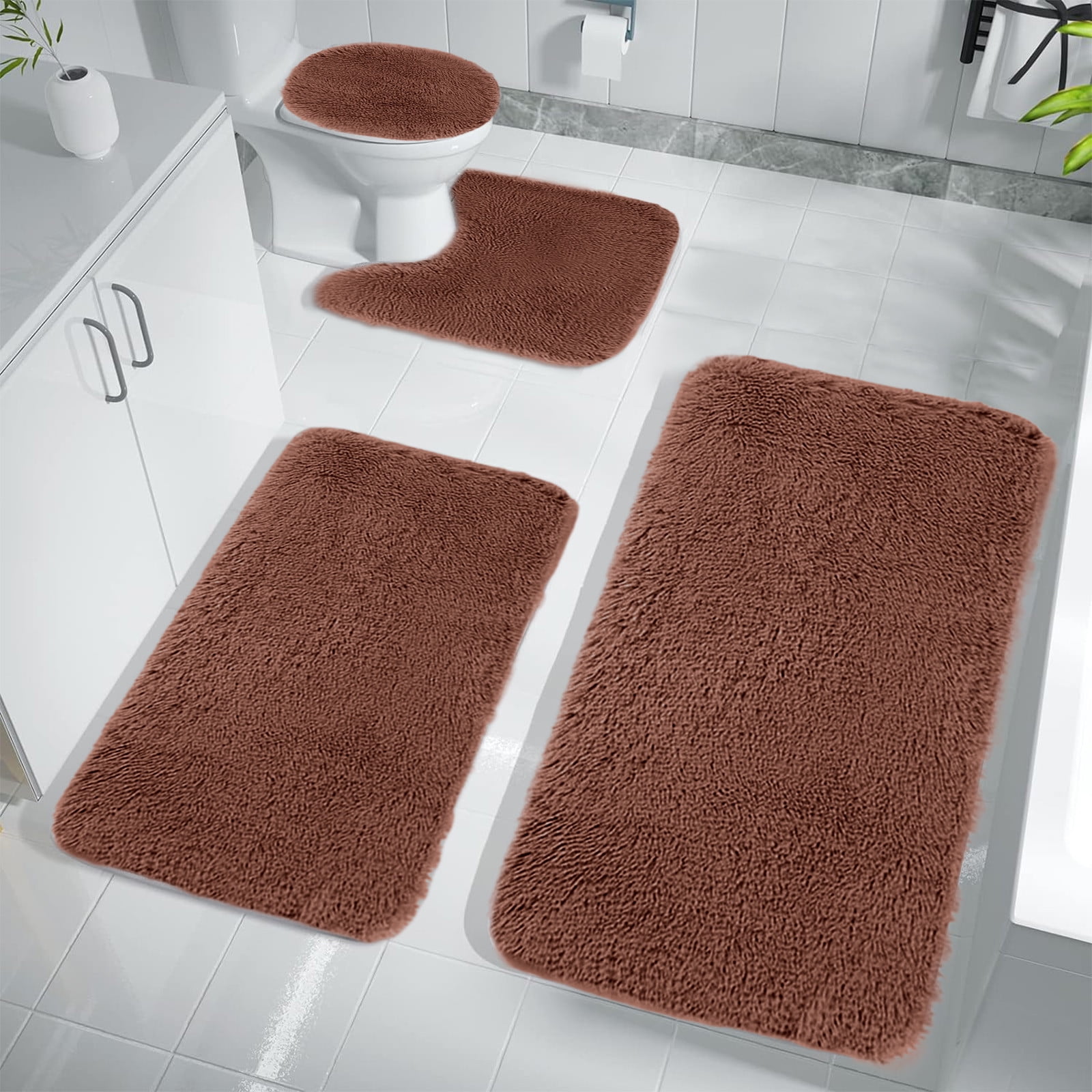 Chmadoxn Solid Color Bathroom Rugs Sets, 3 Piece Ultra Soft Non-Slip Bath Rugs and Mats Set, Super Absorbent Soft Washable Bathroom Carpets, Plush Bathroom Mats, Toilet Rug Set of 4 Gray - Image 4