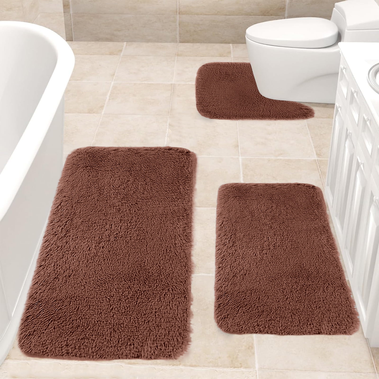 Chmadoxn Solid Color Bathroom Rugs Sets, 3 Piece Ultra Soft Non-Slip Bath Rugs and Mats Set, Super Absorbent Soft Washable Bathroom Carpets, Plush Bathroom Mats, Toilet Rug Set of 3 White 1 - Image 5