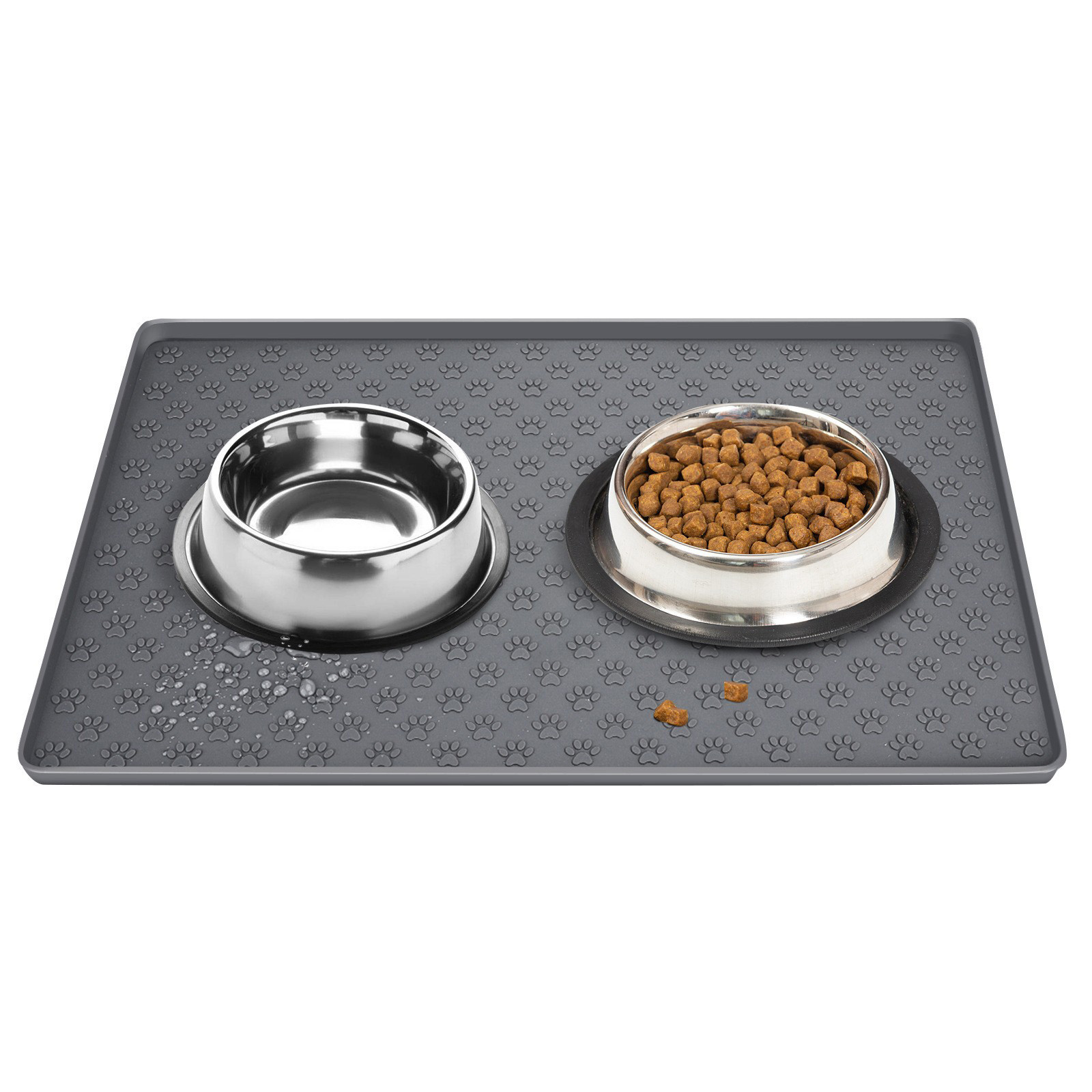 Darzheoy Dog Food Mat, Waterproof Dog Bowl Mat, Silicone Dog Mat for Food and Water, Pet Food Mat with Edges, Nonslip Dog Feeding Mat, Dog Food Mats for Floors Gray - Image 1